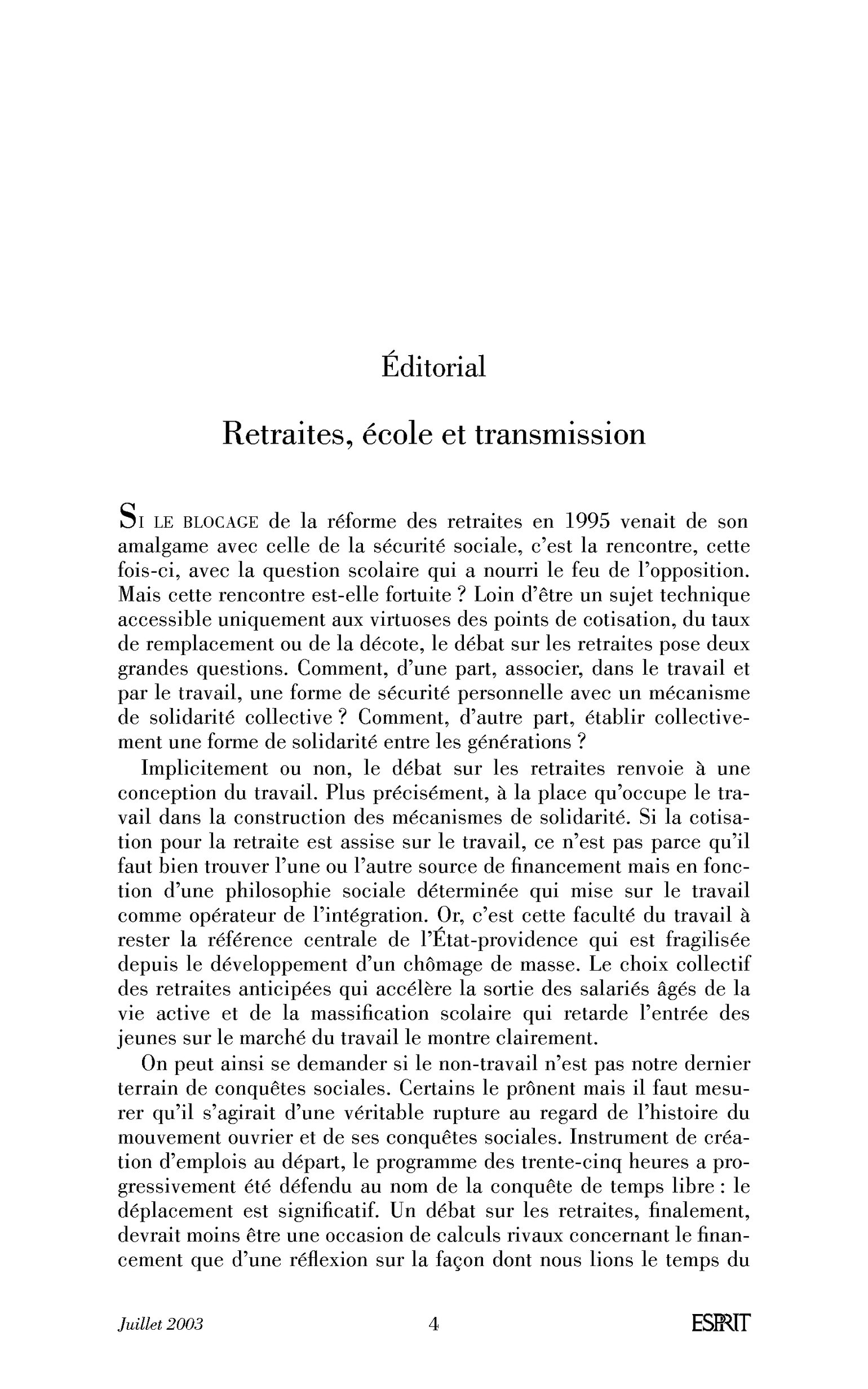 Retraites, école et transmission