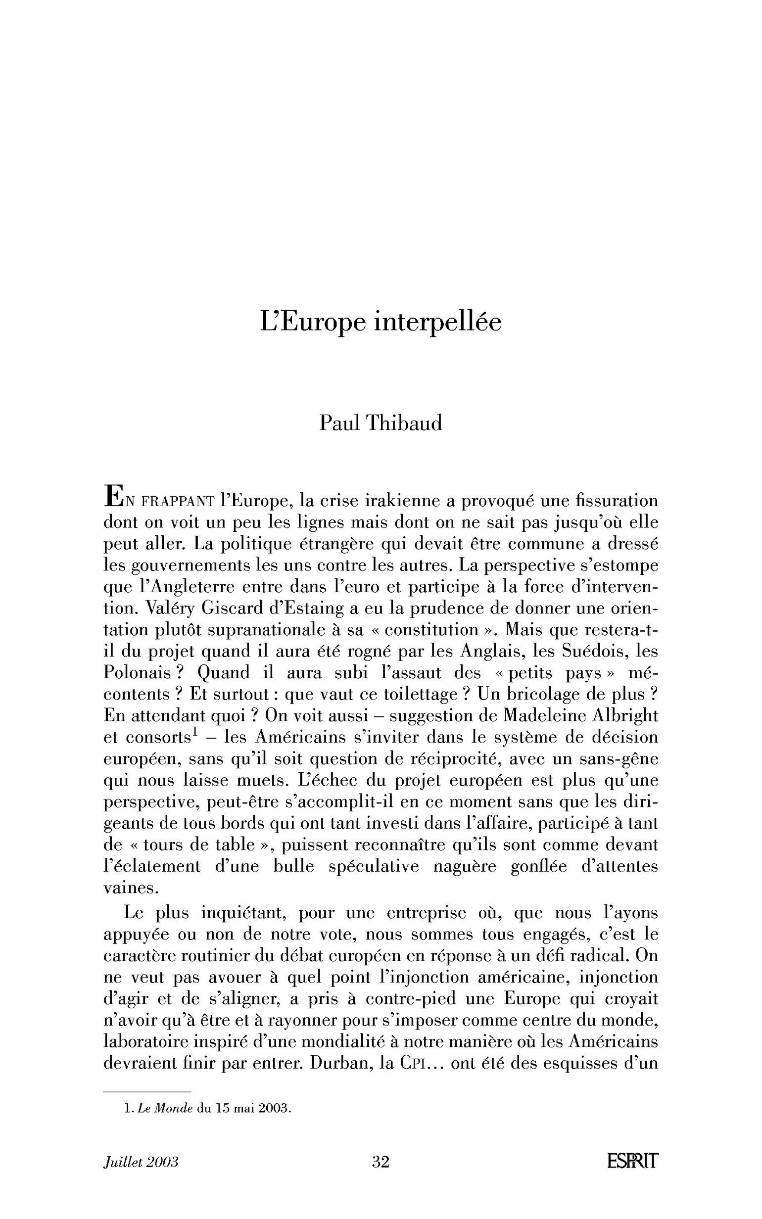 L’Europe interpellée