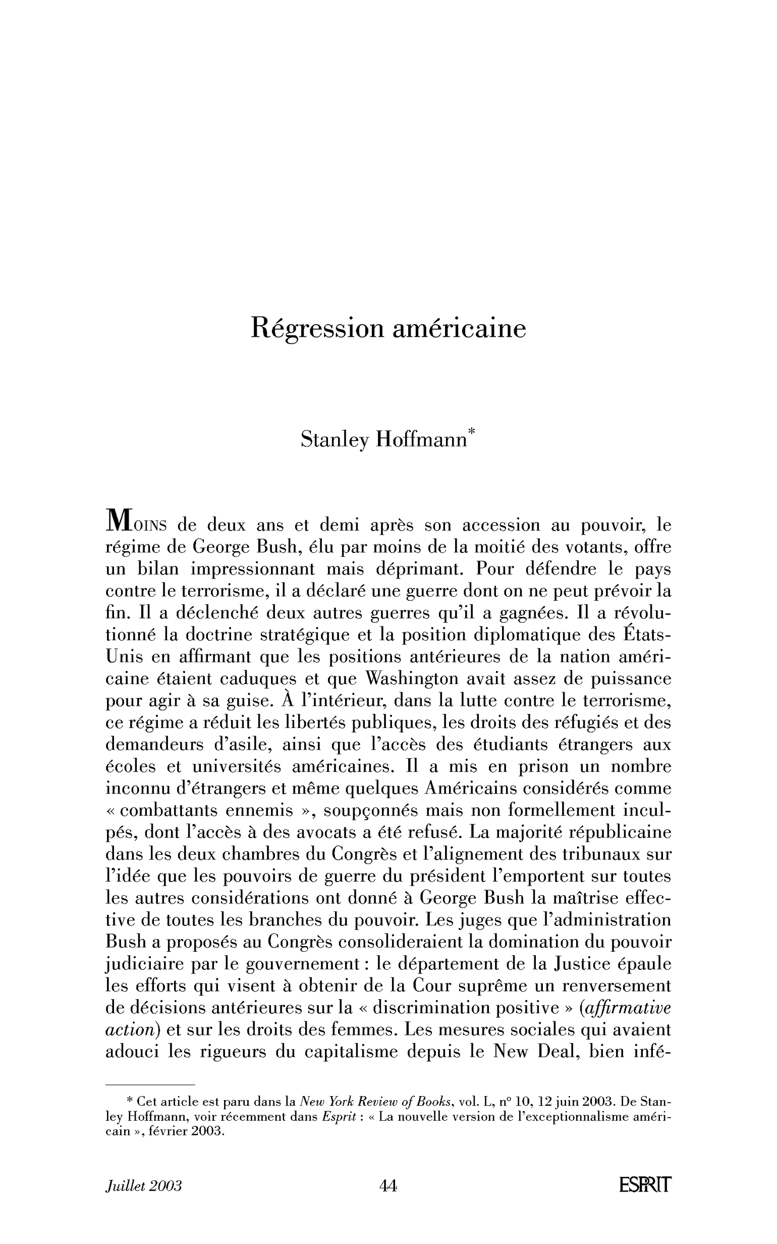Régression américaine