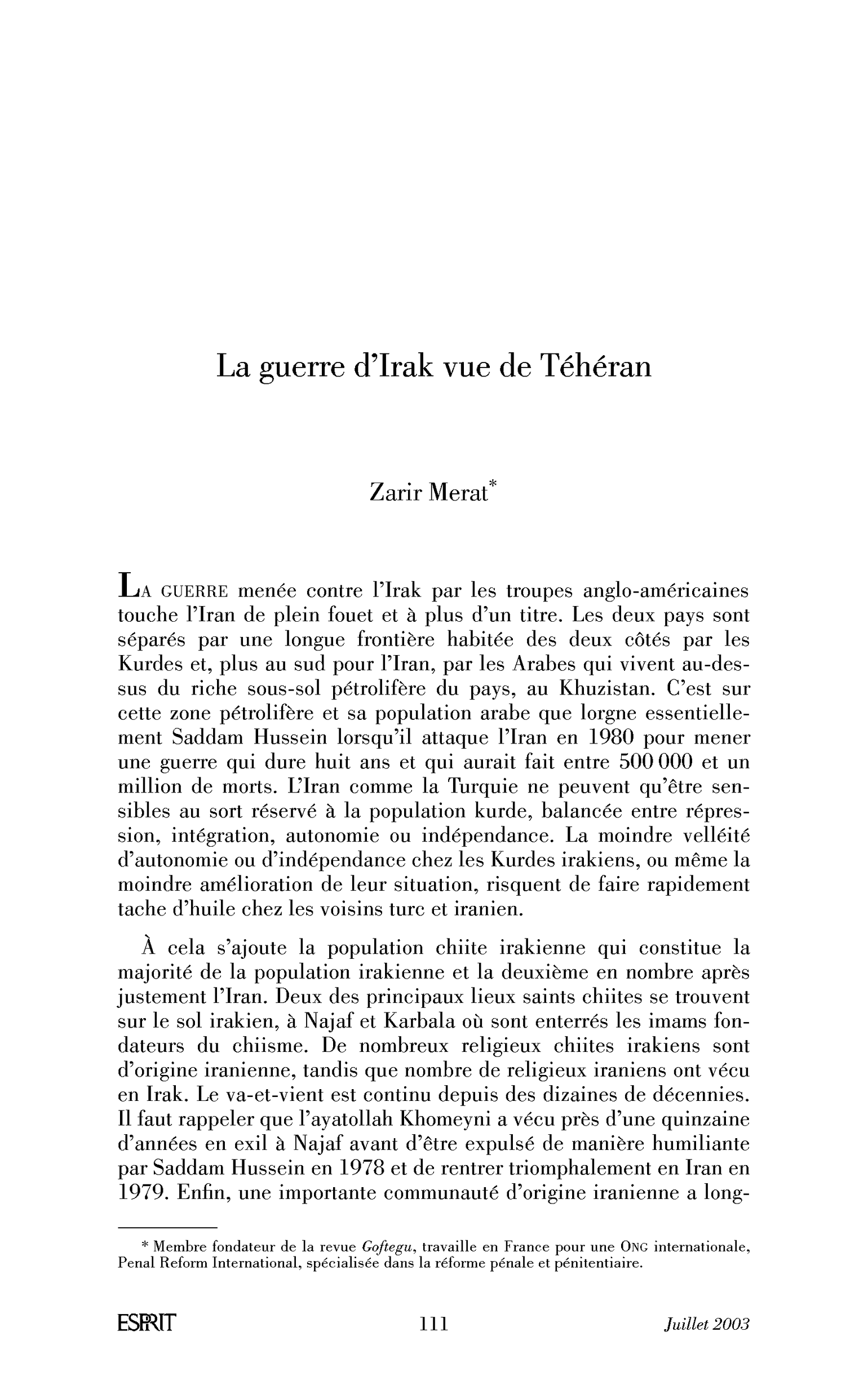 La guerre d’Irak vue de Téhéran