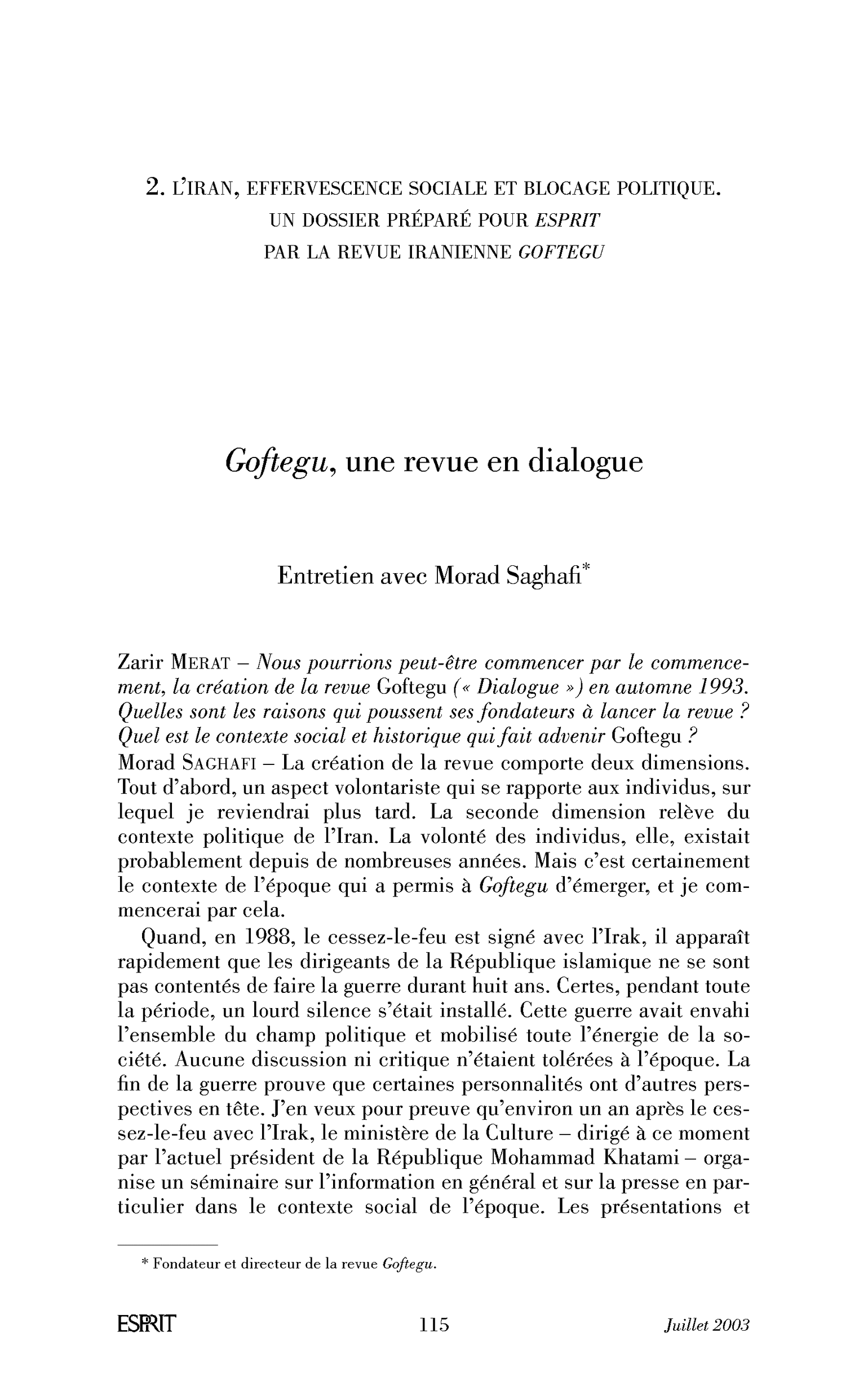 Goftegu, une revue en dialogue. (Entretien)