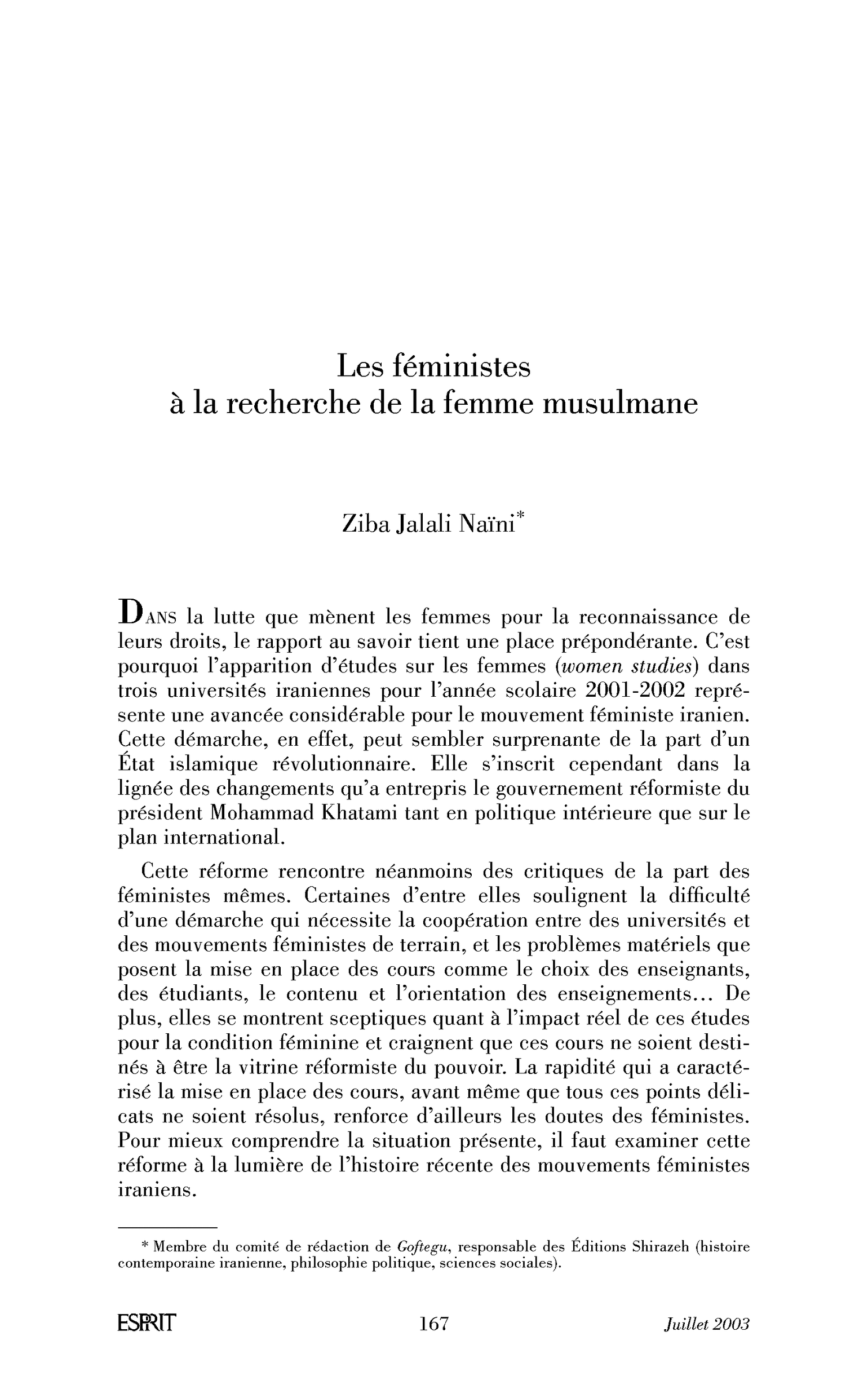 Les féministes à la recherche de la femme musulmane