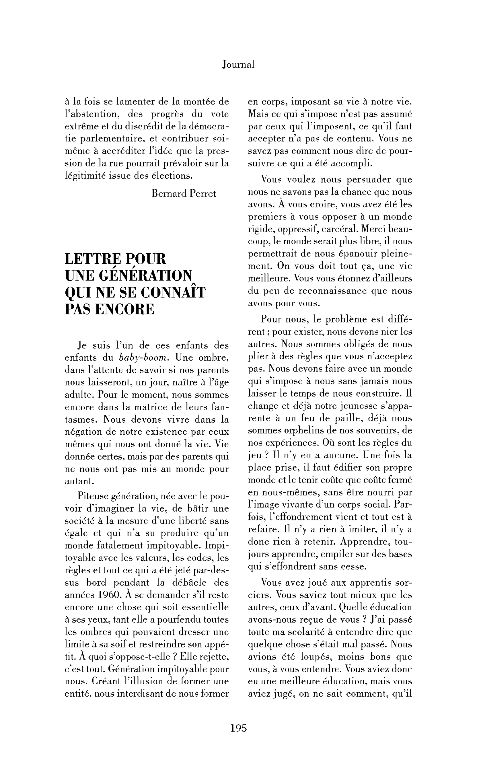 Lettre pour une génération qui ne se connaît pas encore