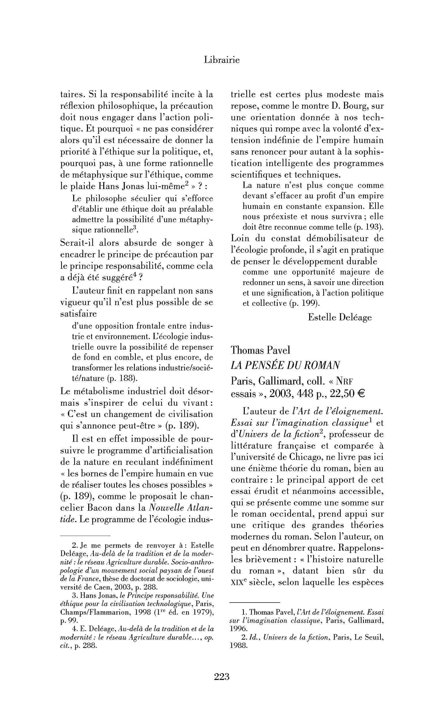 Thomas Pavel: la Pensée du roman