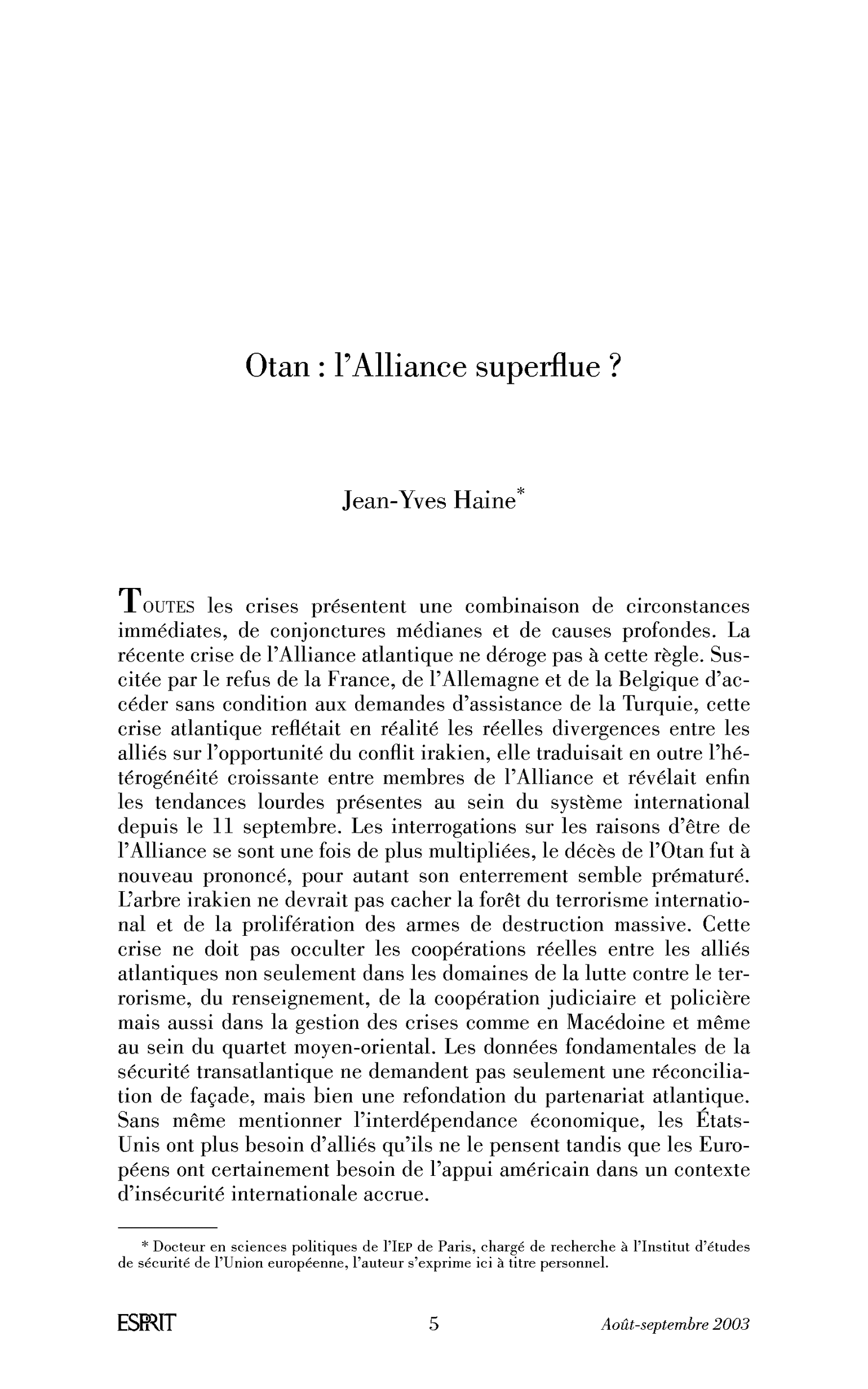 OTAN : l’Alliance superflue?