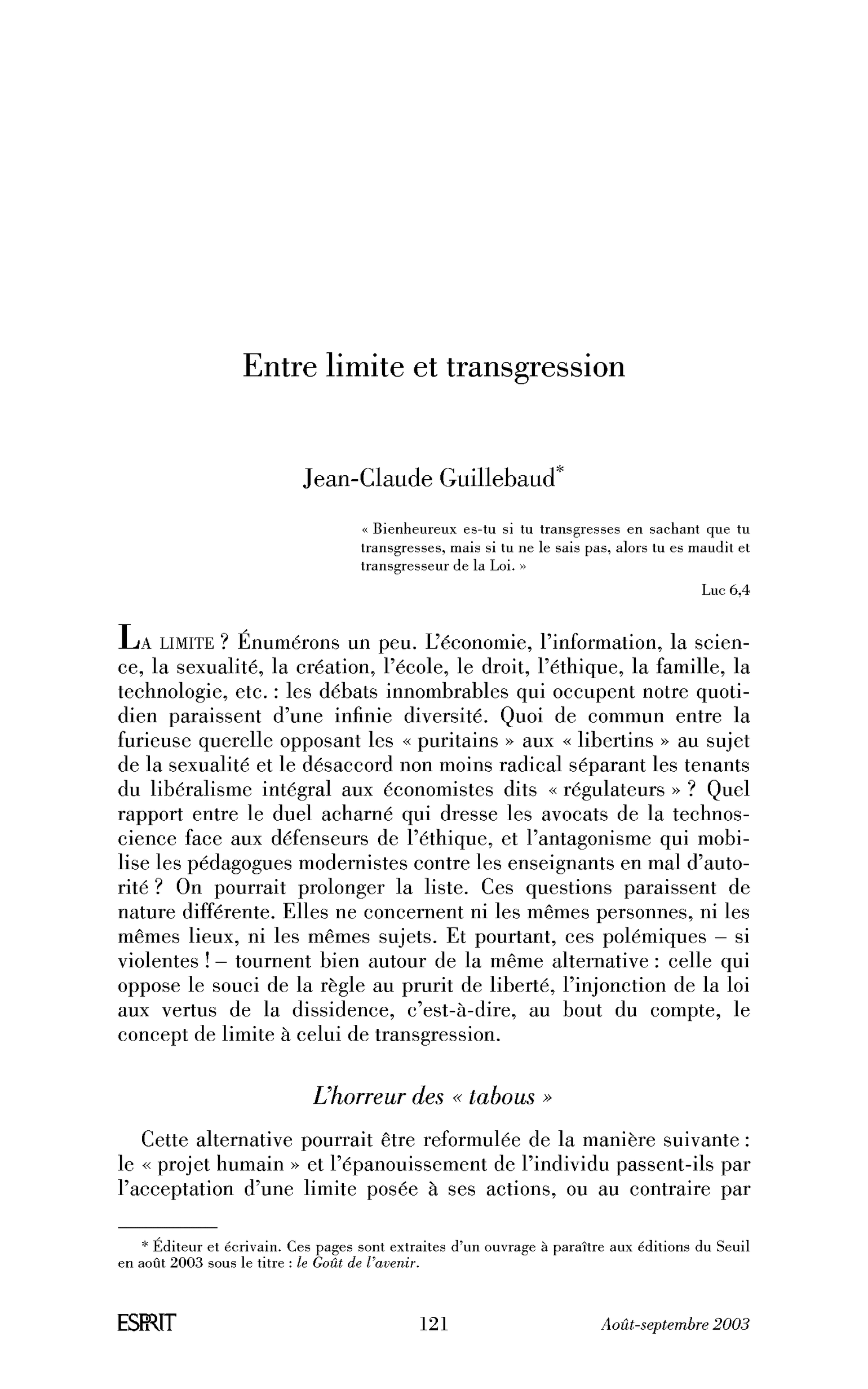 Entre limite et transgression