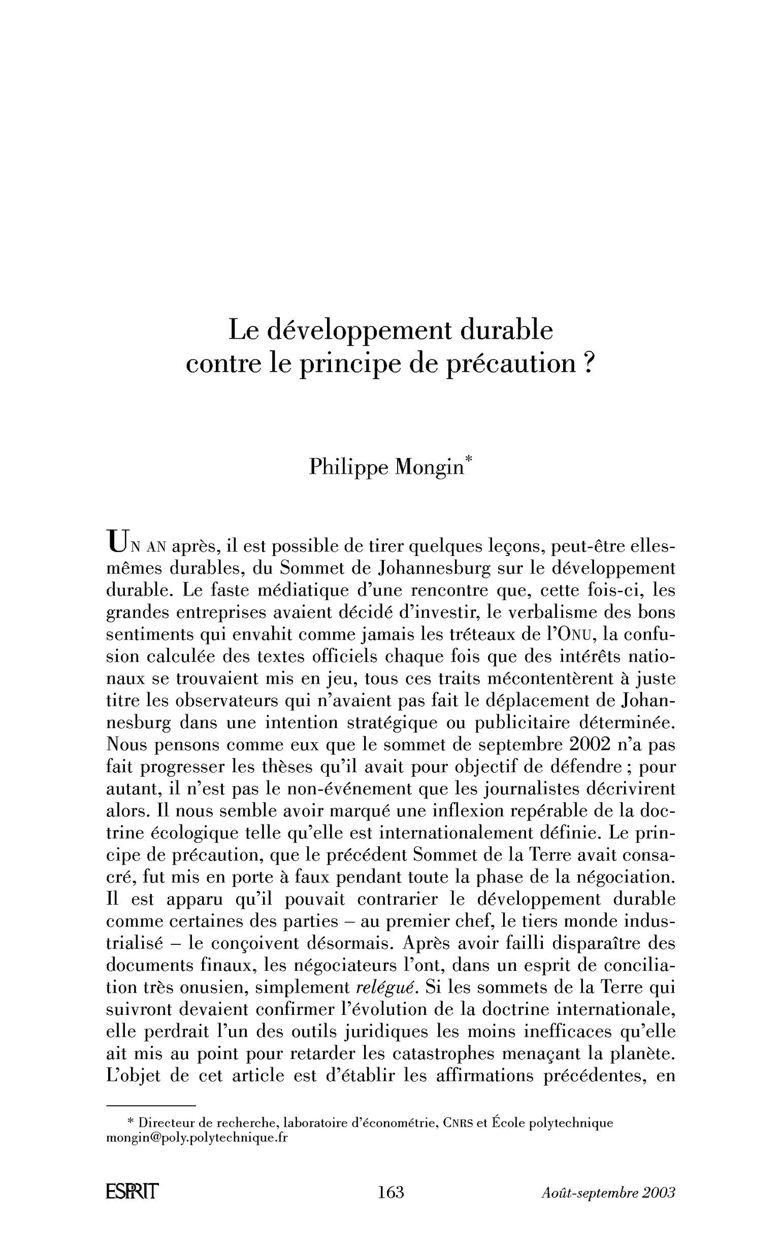 Le développement durable contre le principe de précaution?