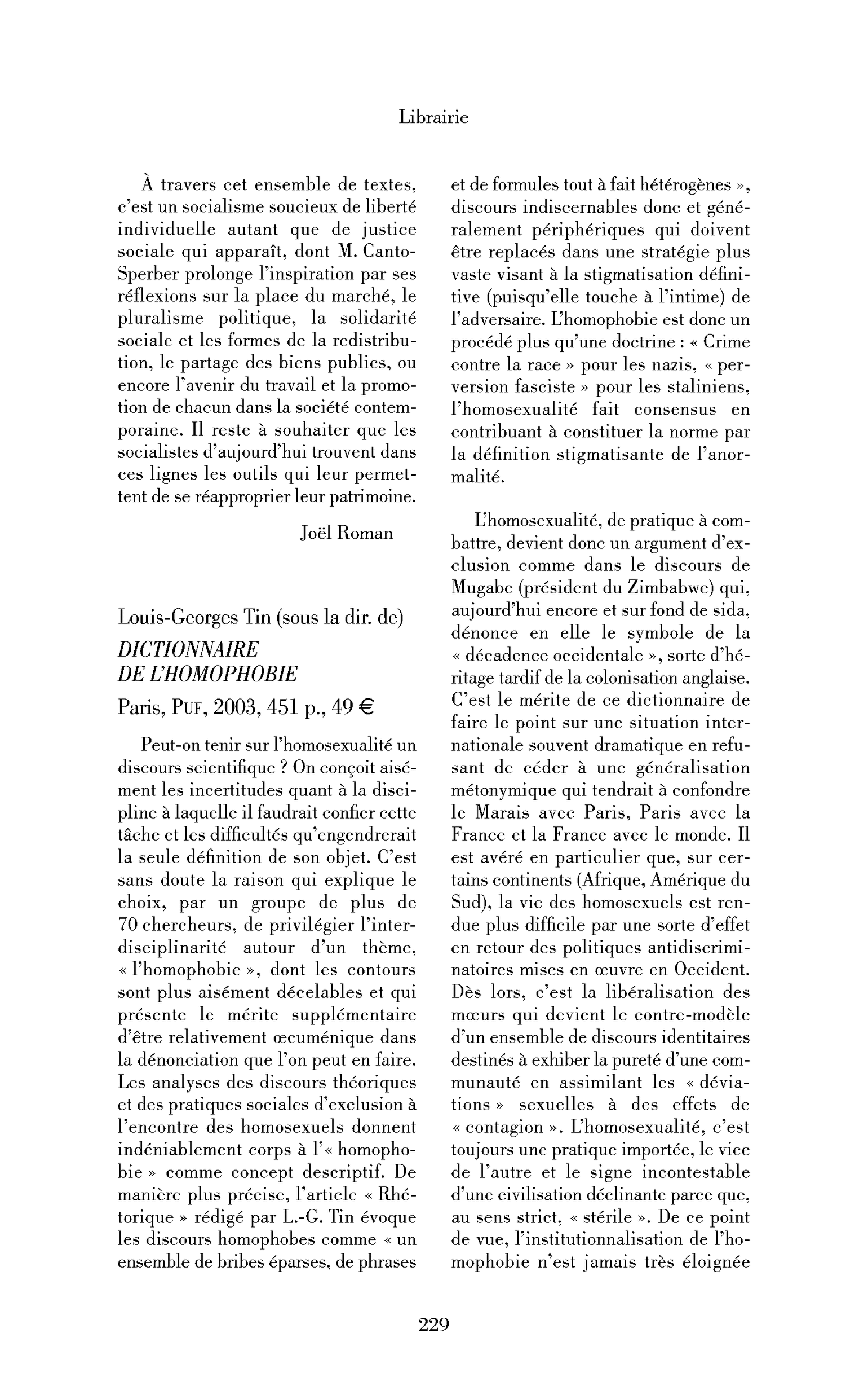 Louis-Georges Tin (sous la dir. de): Dictionnaire de l’homophobie