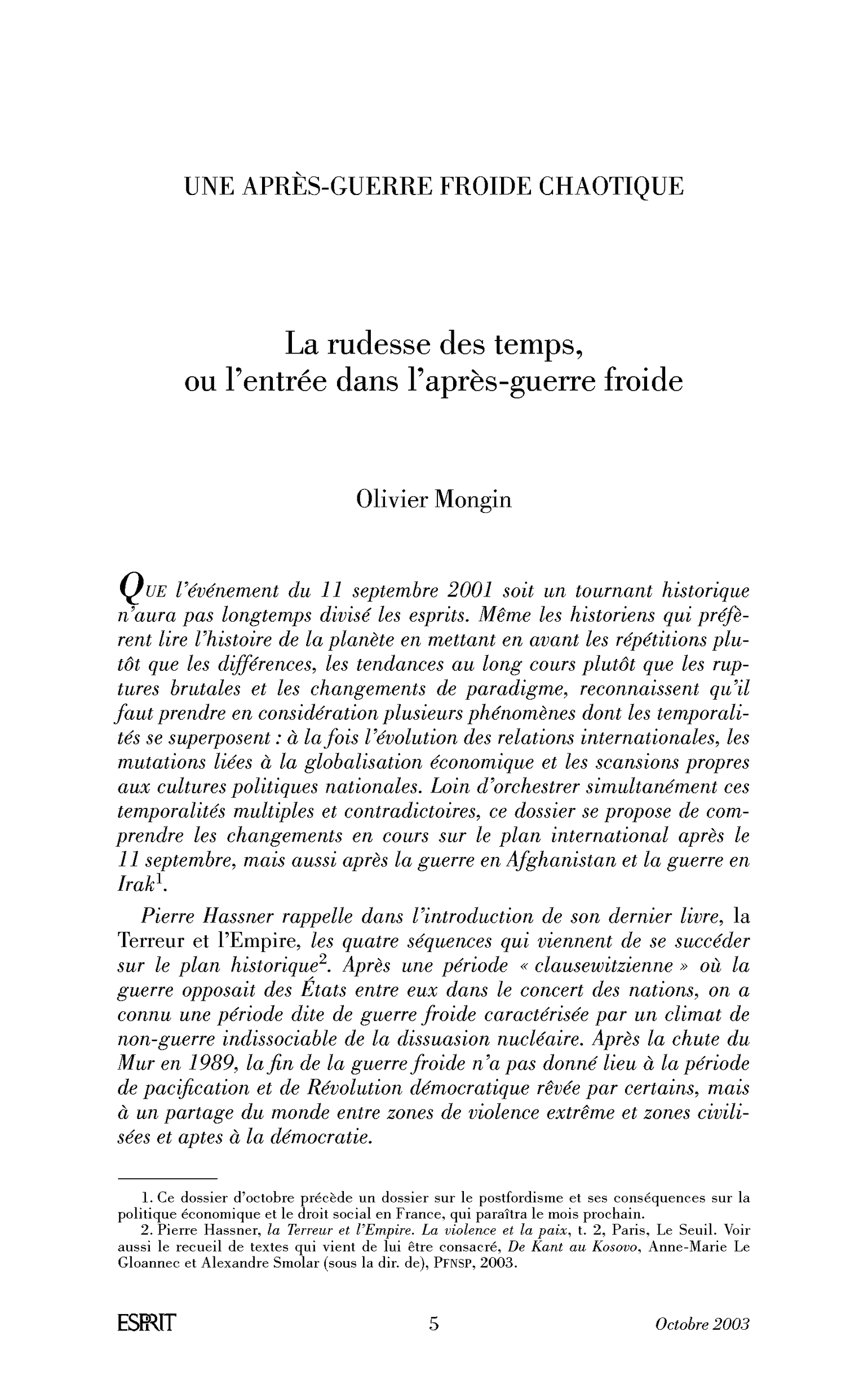 Introduction : La rudesse des temps, ou l’entrée dans l’après-guerre froide