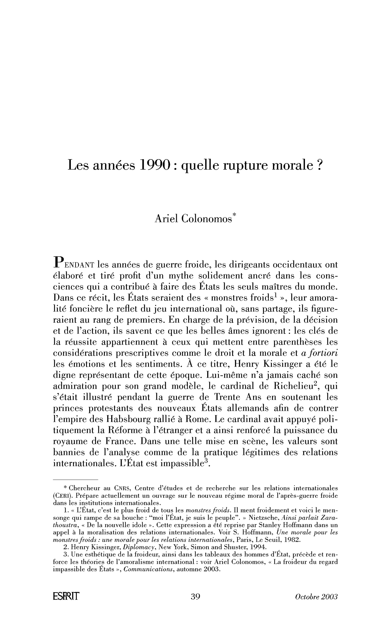 Les années 1990 : quelle rupture morale ?