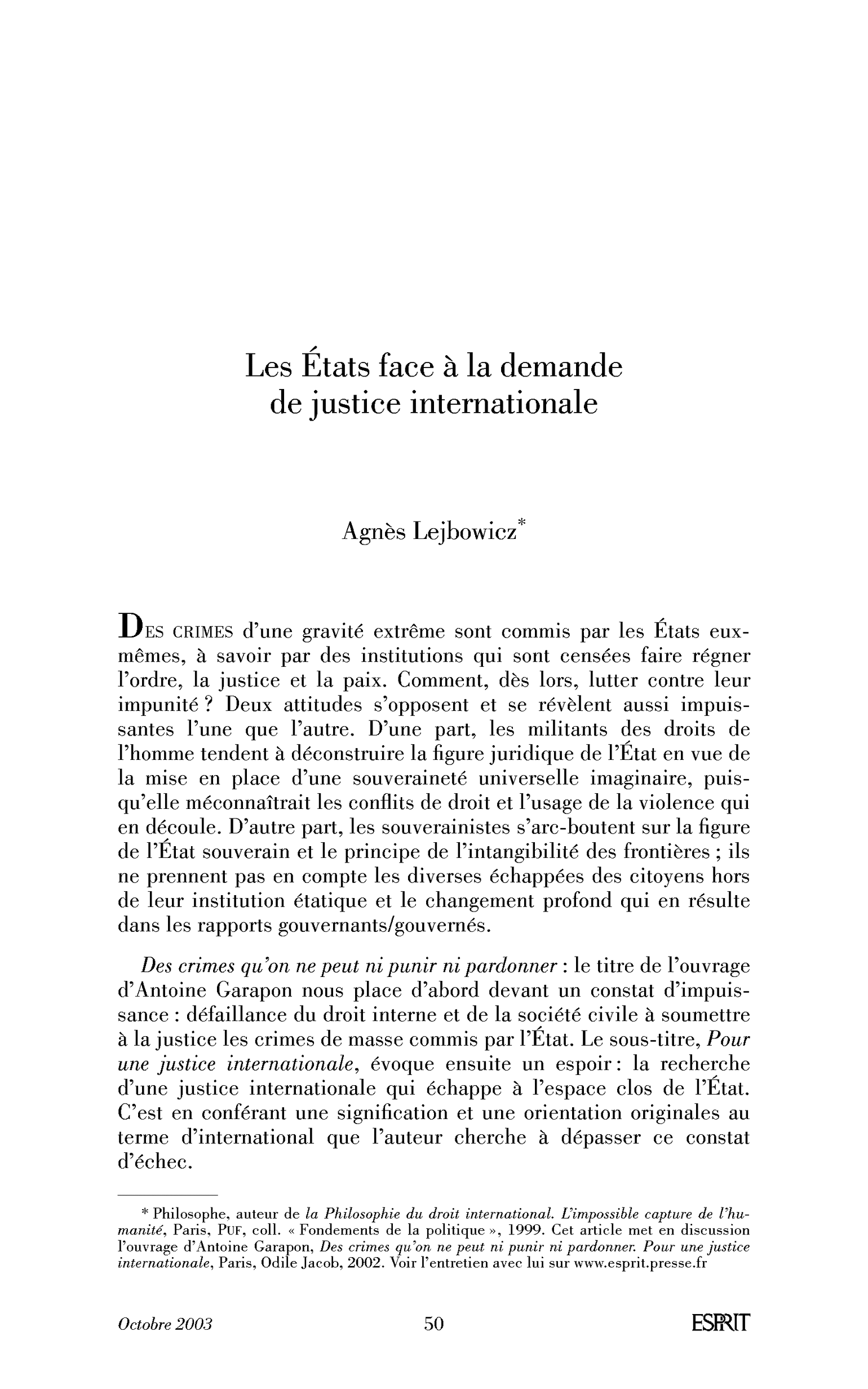Les États face à la demande de justice internationale