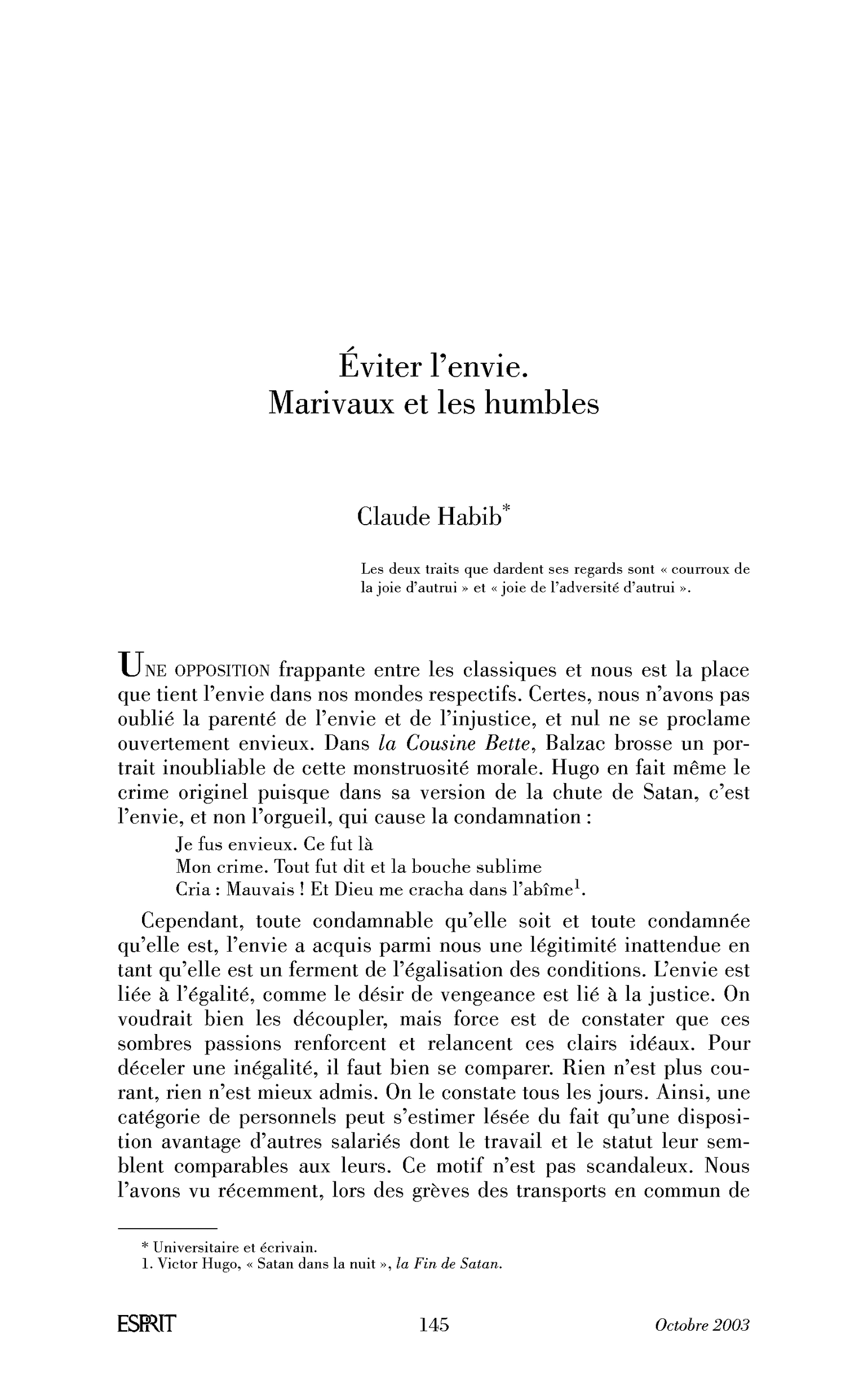 Éviter l’envie. Marivaux et les humbles