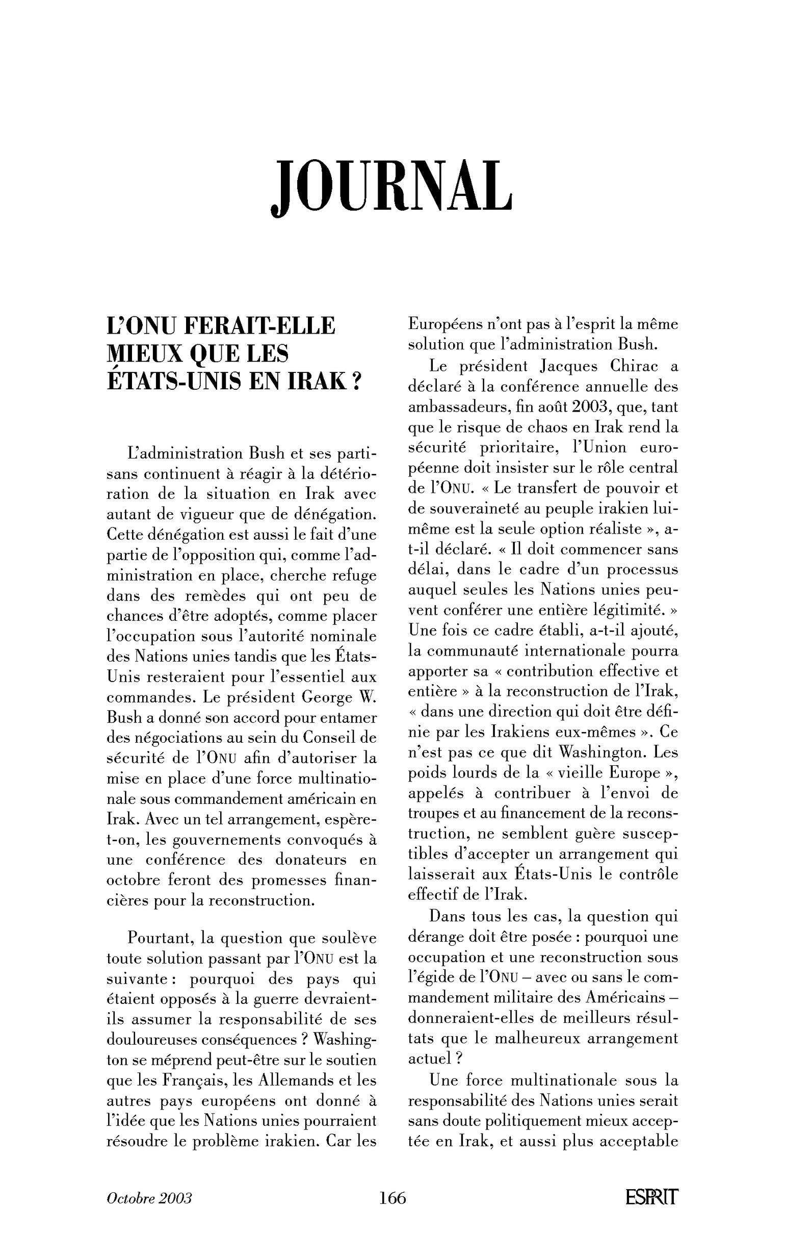 L’ONU ferait-elle mieux que les États-Unis en Irak ?