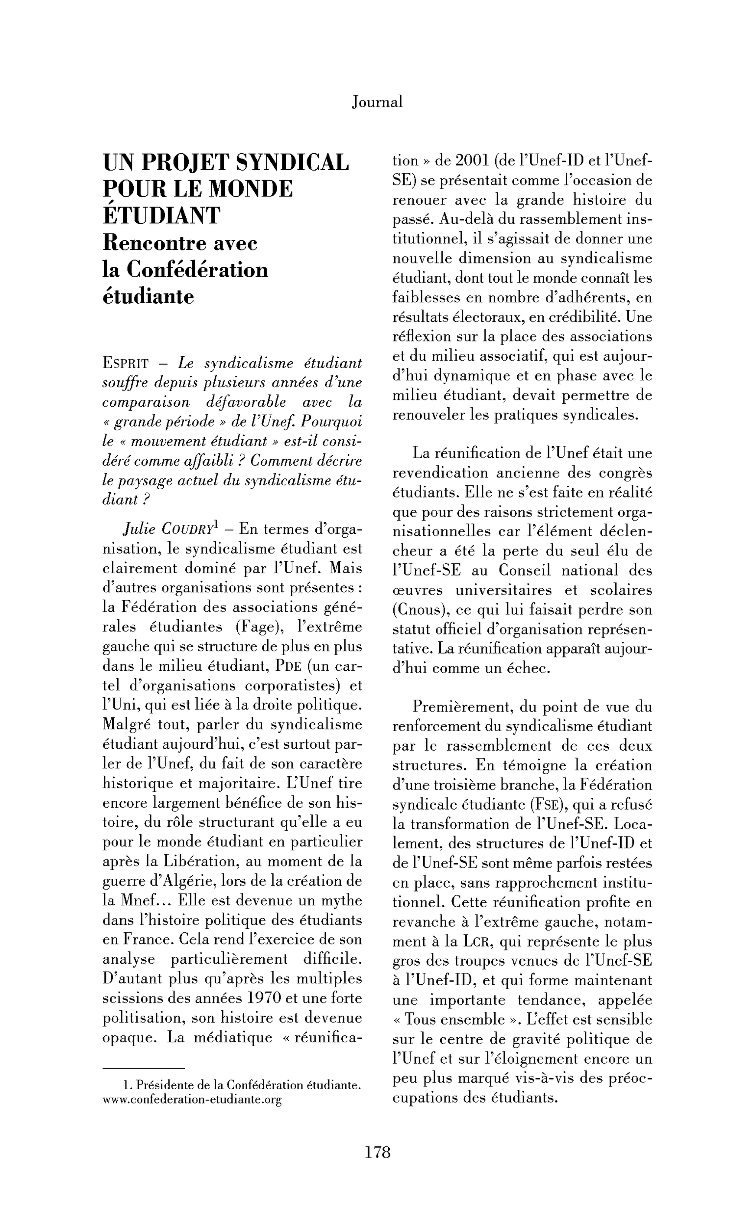 Un projet syndical pour le monde étudiant. (Rencontre)
