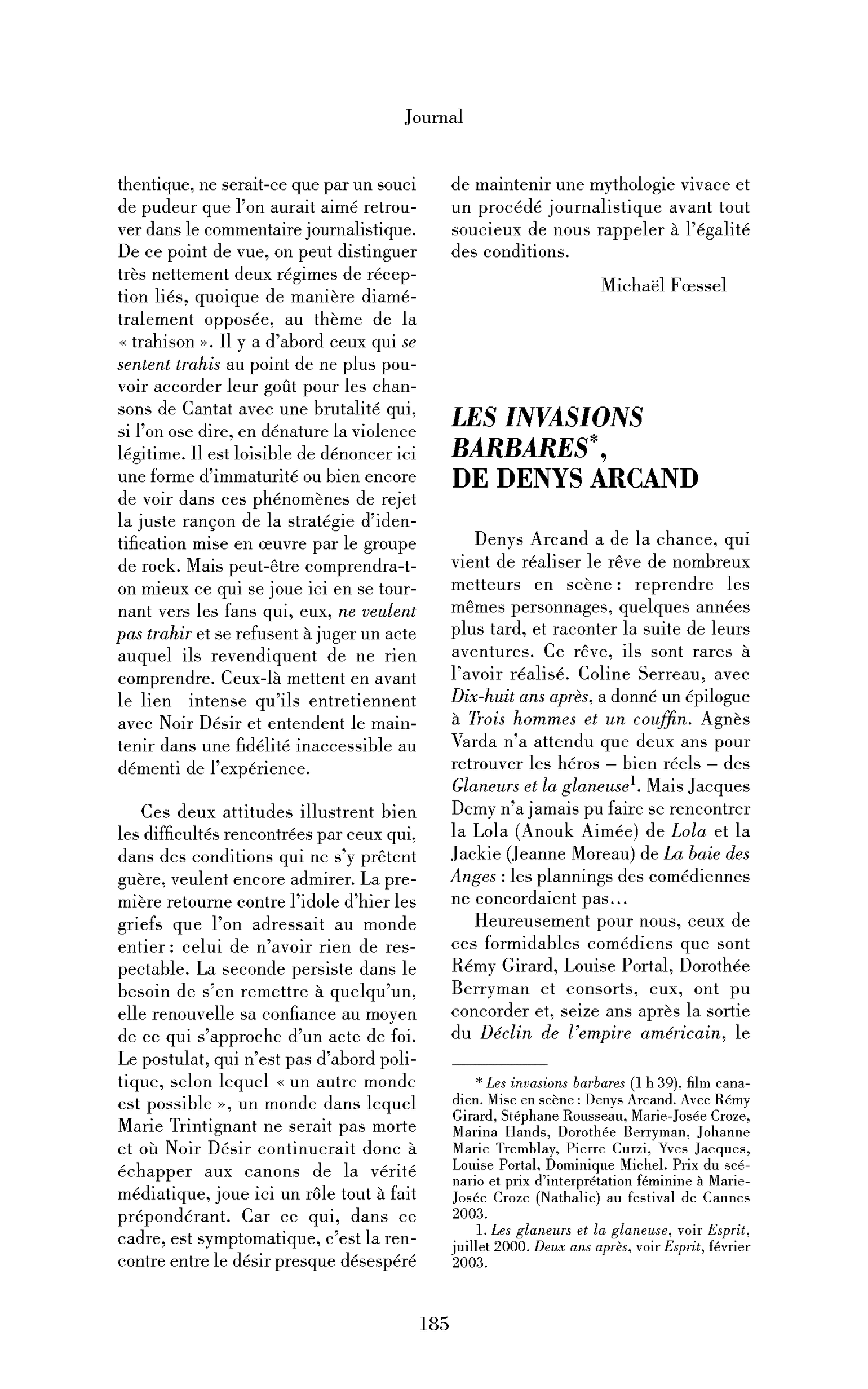 Les invasions barbares, de Denys Arcand