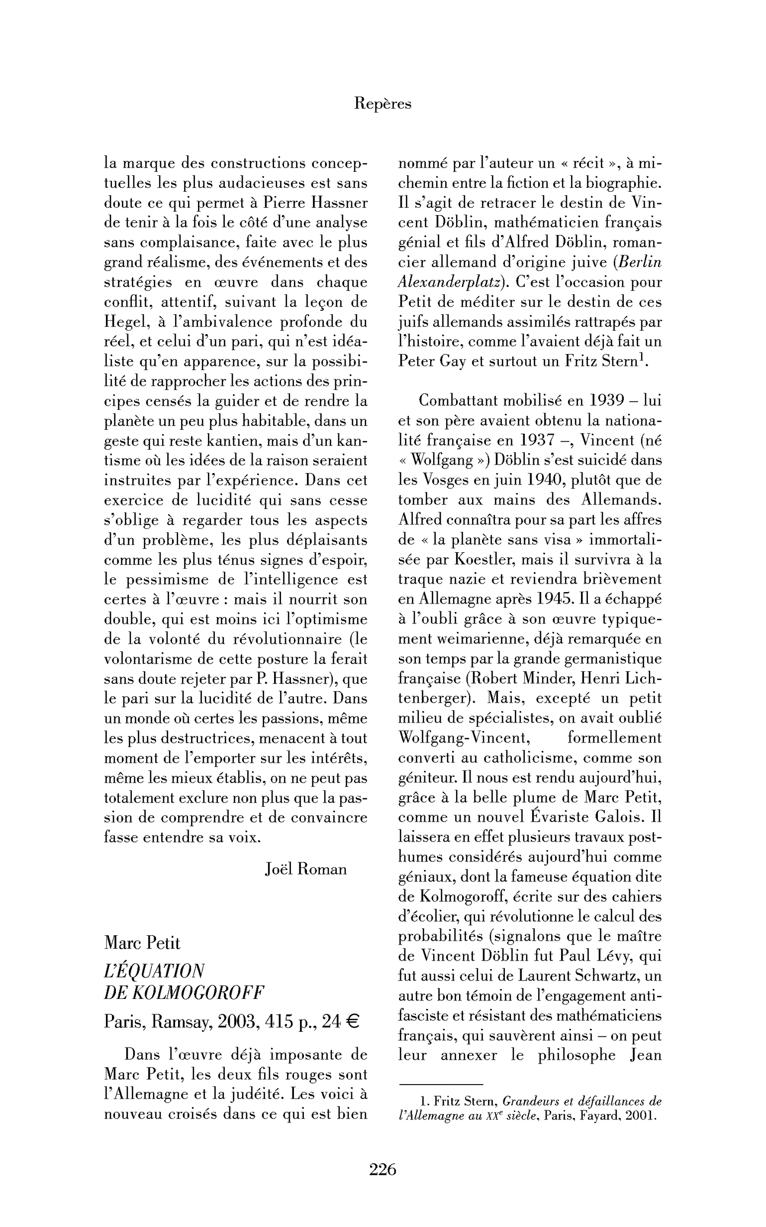Marc Petit: l’Équation de Kolmogoroff