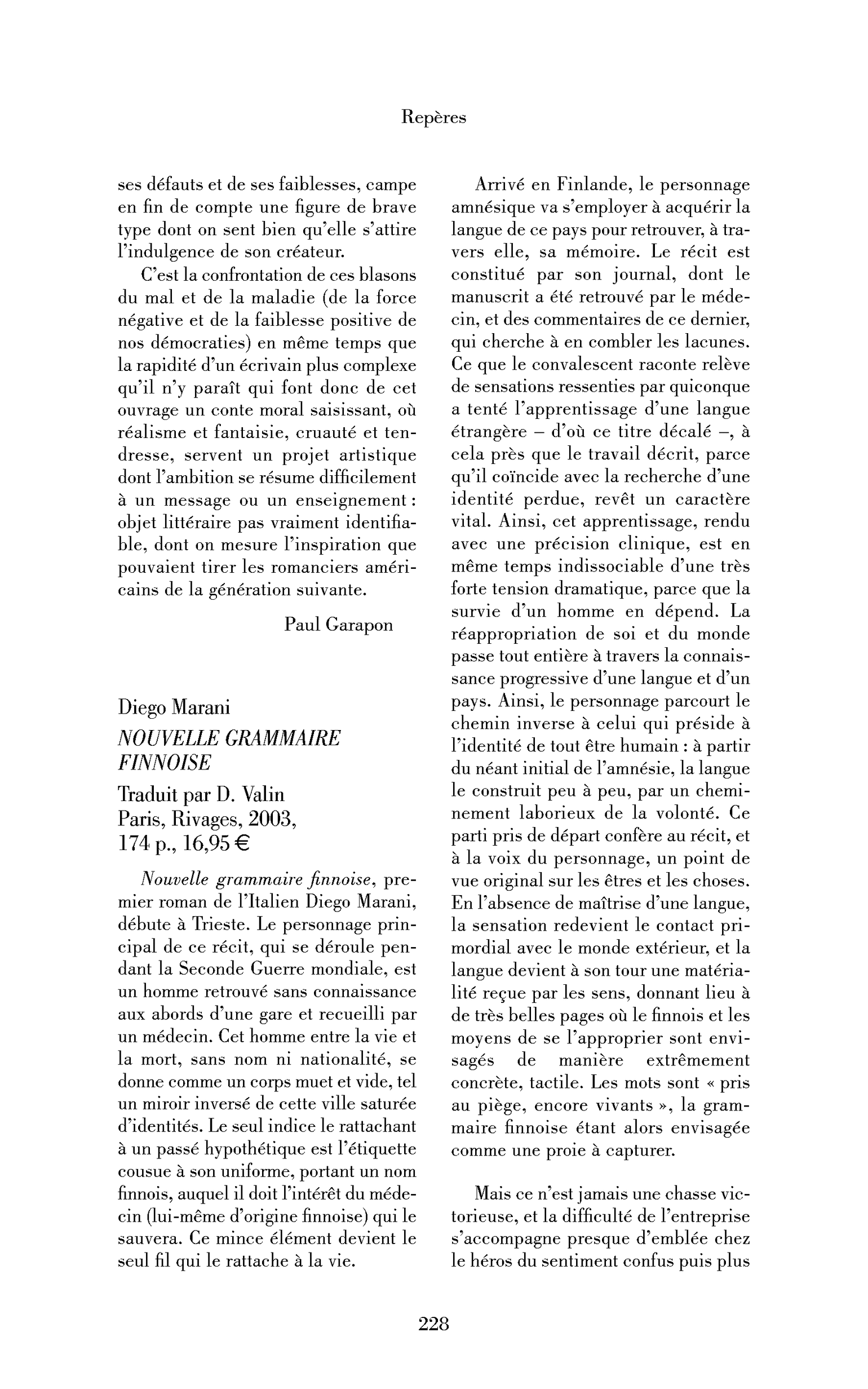 Diego Marani: Nouvelle grammaire finnoise