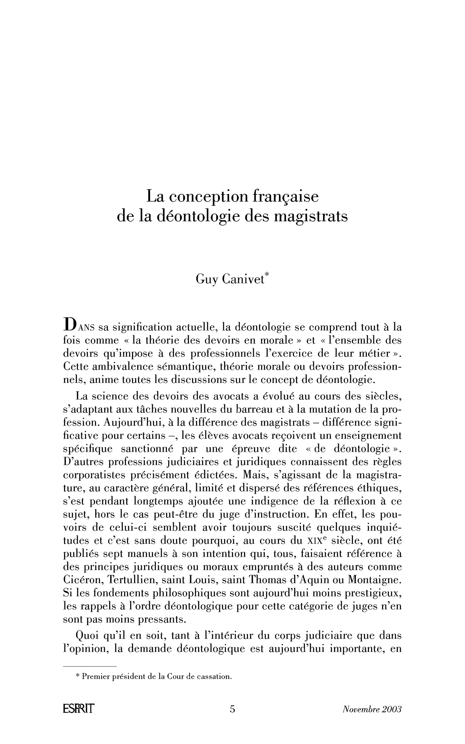 La conception française de la déontologie des magistrats