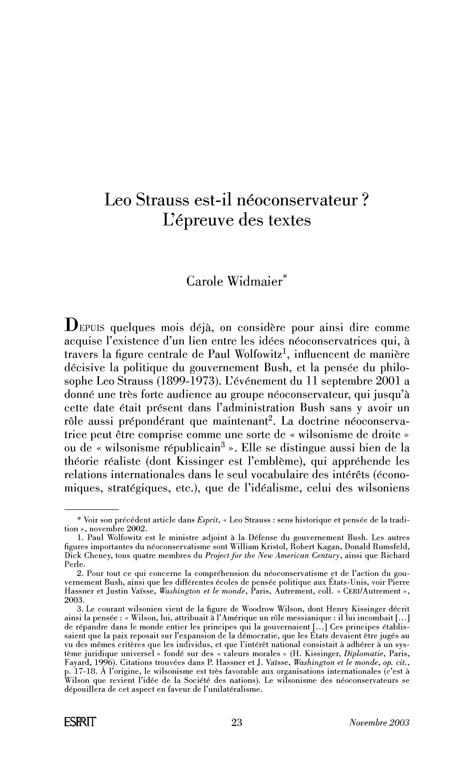 Leo Strauss est-il néoconservateur ? L’épreuve des textes