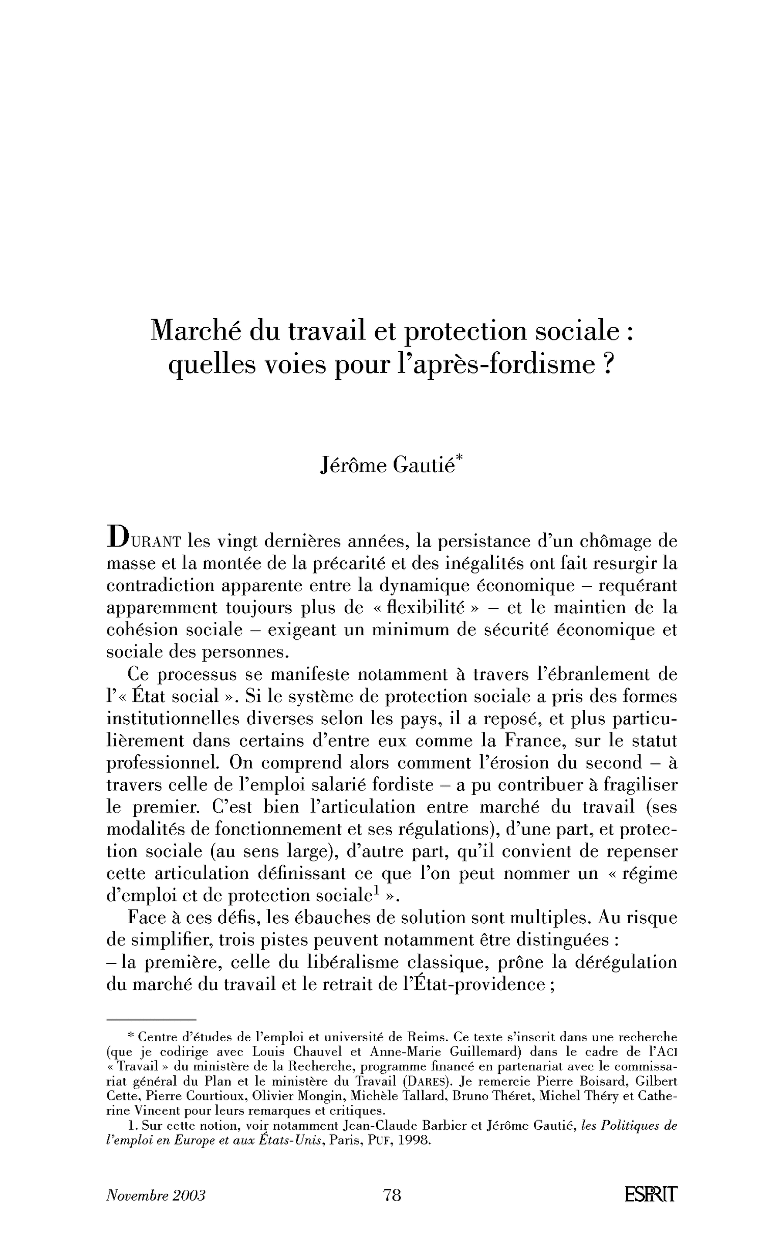 Marché du travail et protection sociale : quelles voies pour l’après-fordisme ?