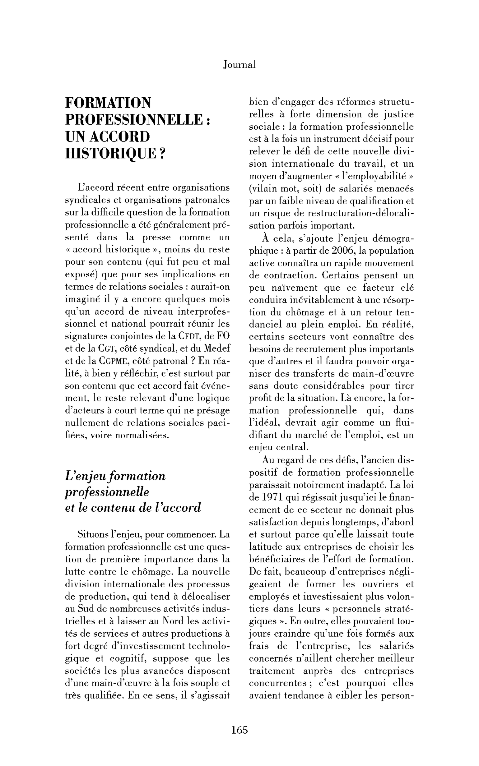 Formation professionnelle : un accord historique ?