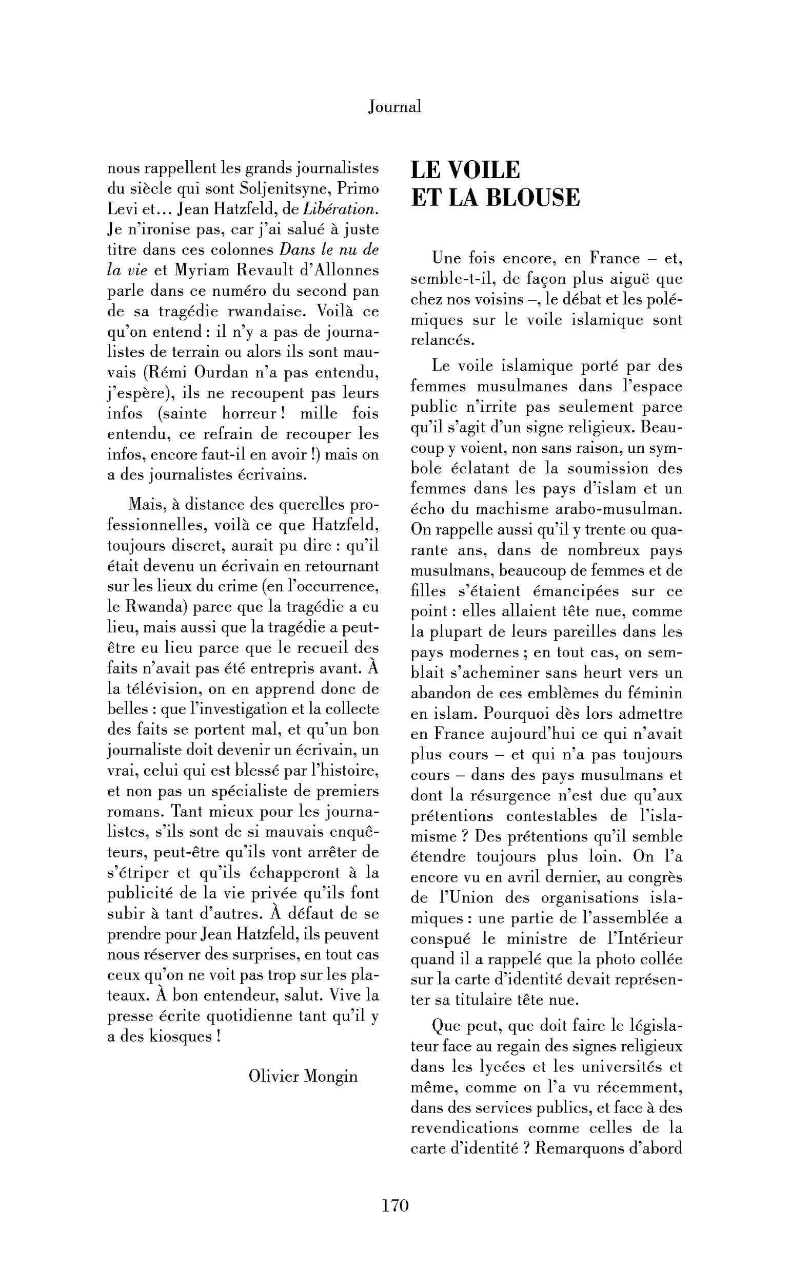 Le voile et la blouse