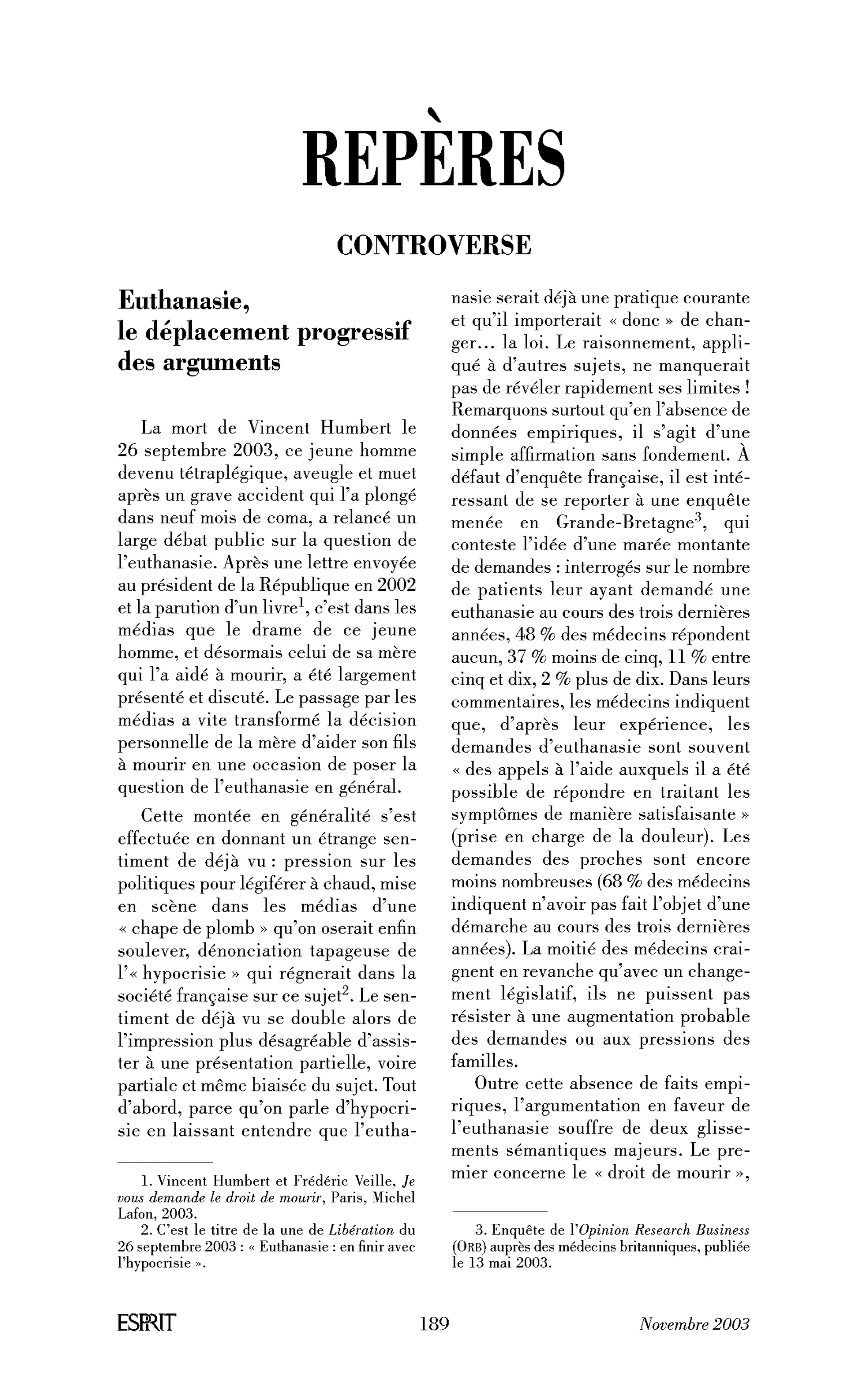 Euthanasie, le déplacement progressif des arguments