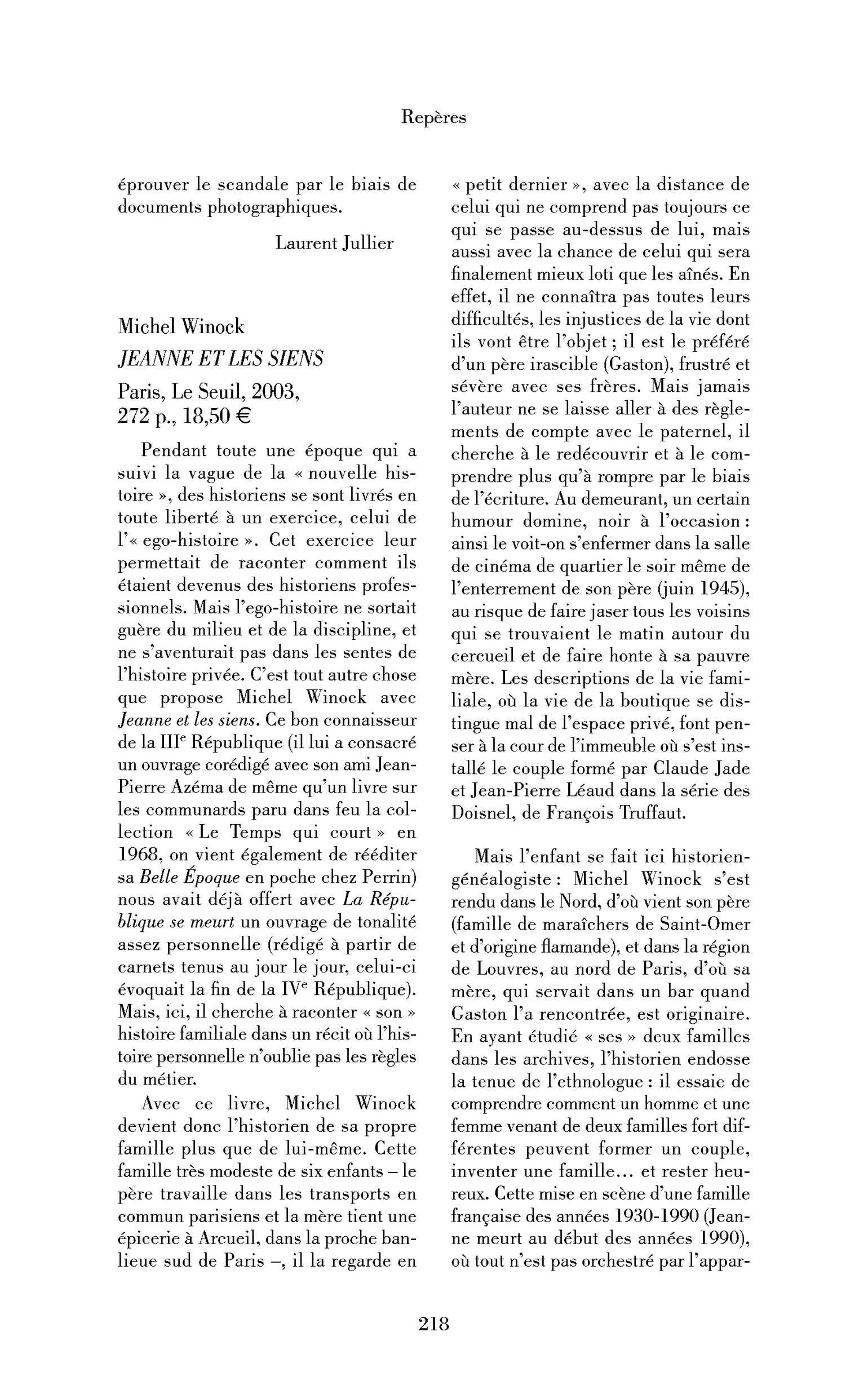 Michel Winock: Jeanne et les siens