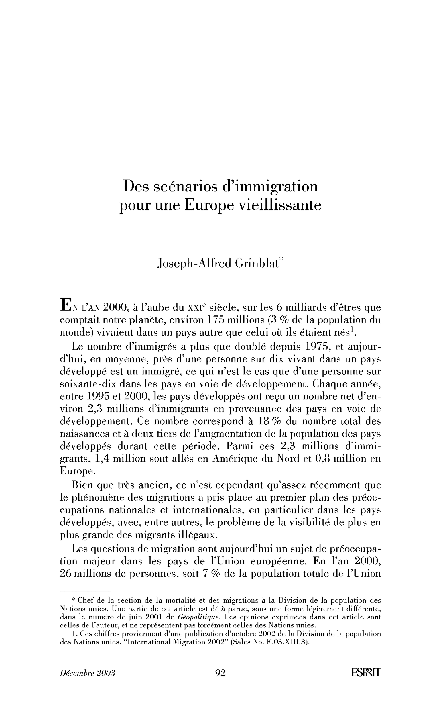 Des scénarios d’immigration pour une Europe vieillissante
