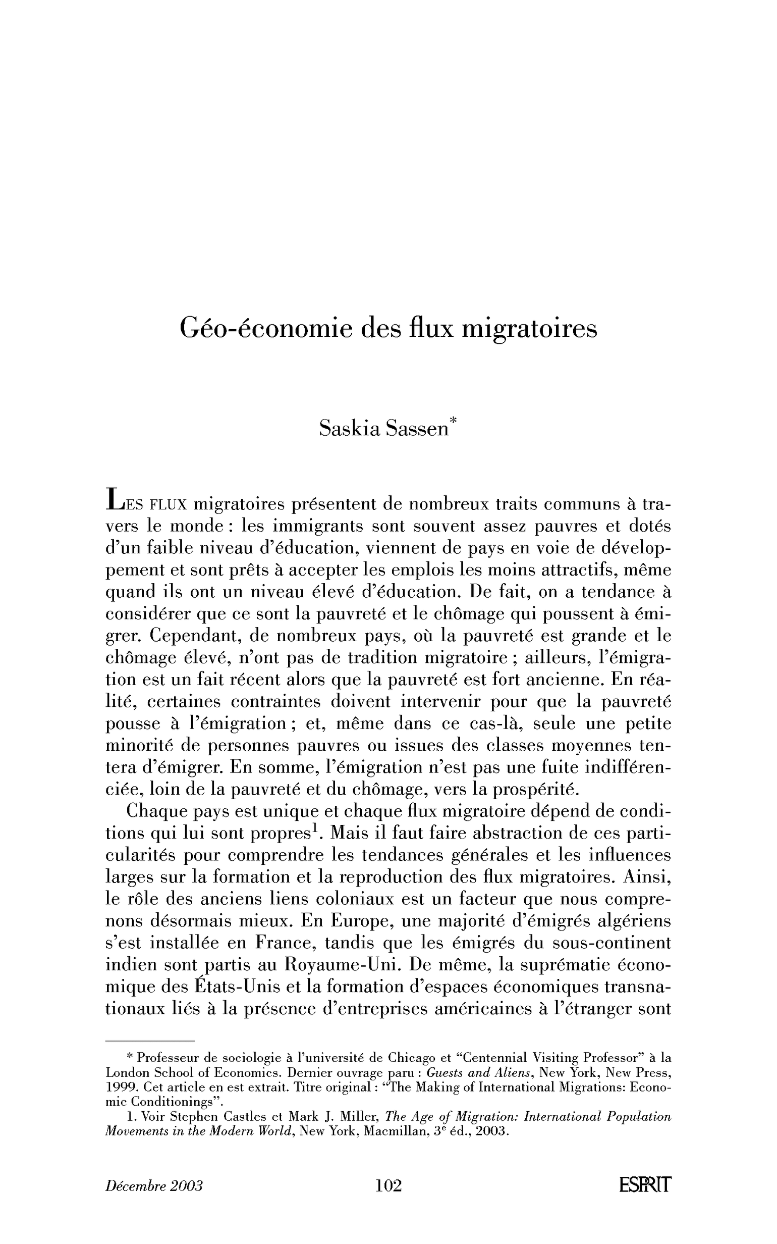 Géo-économie des flux migratoires