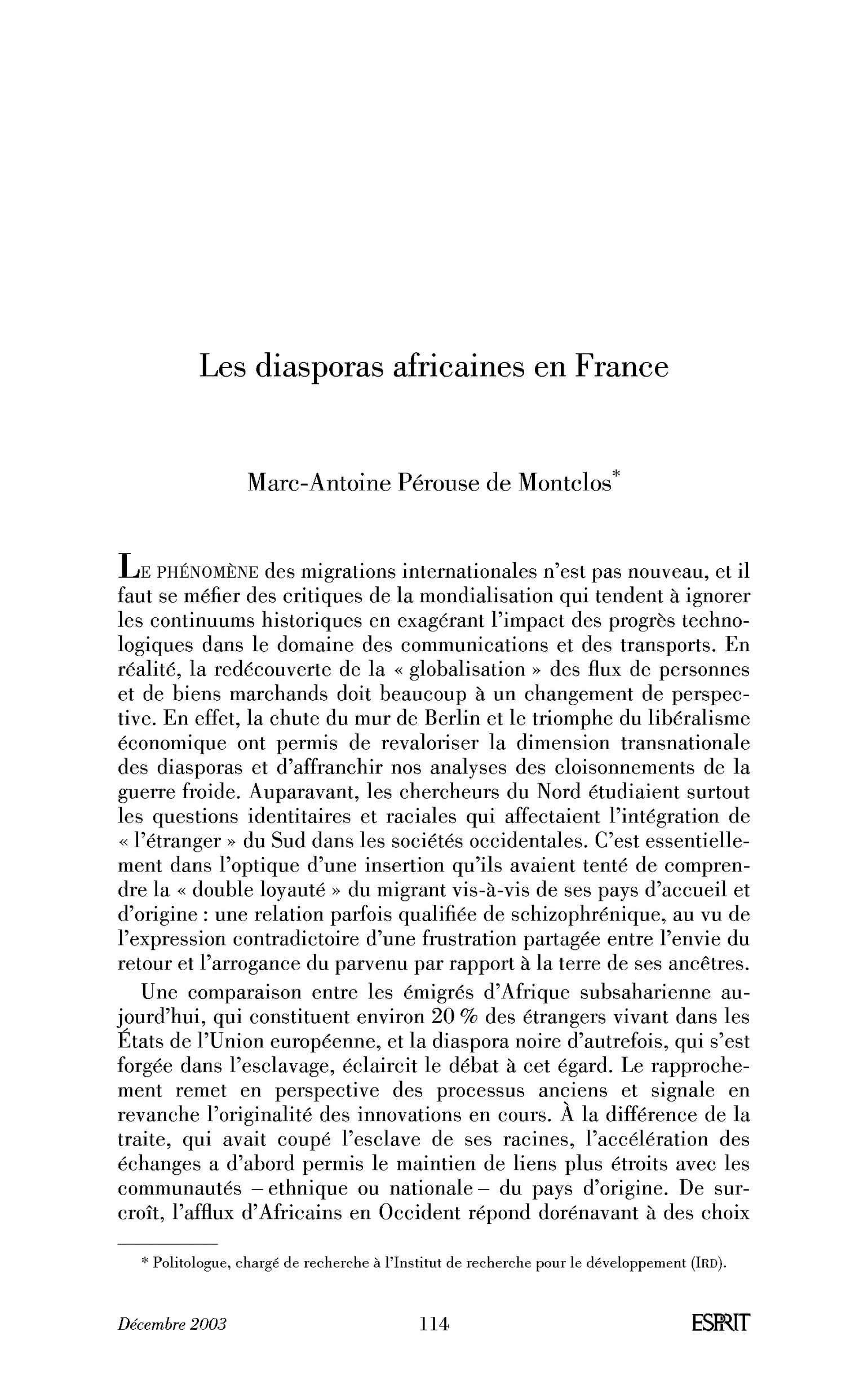 Les diasporas africaines en France