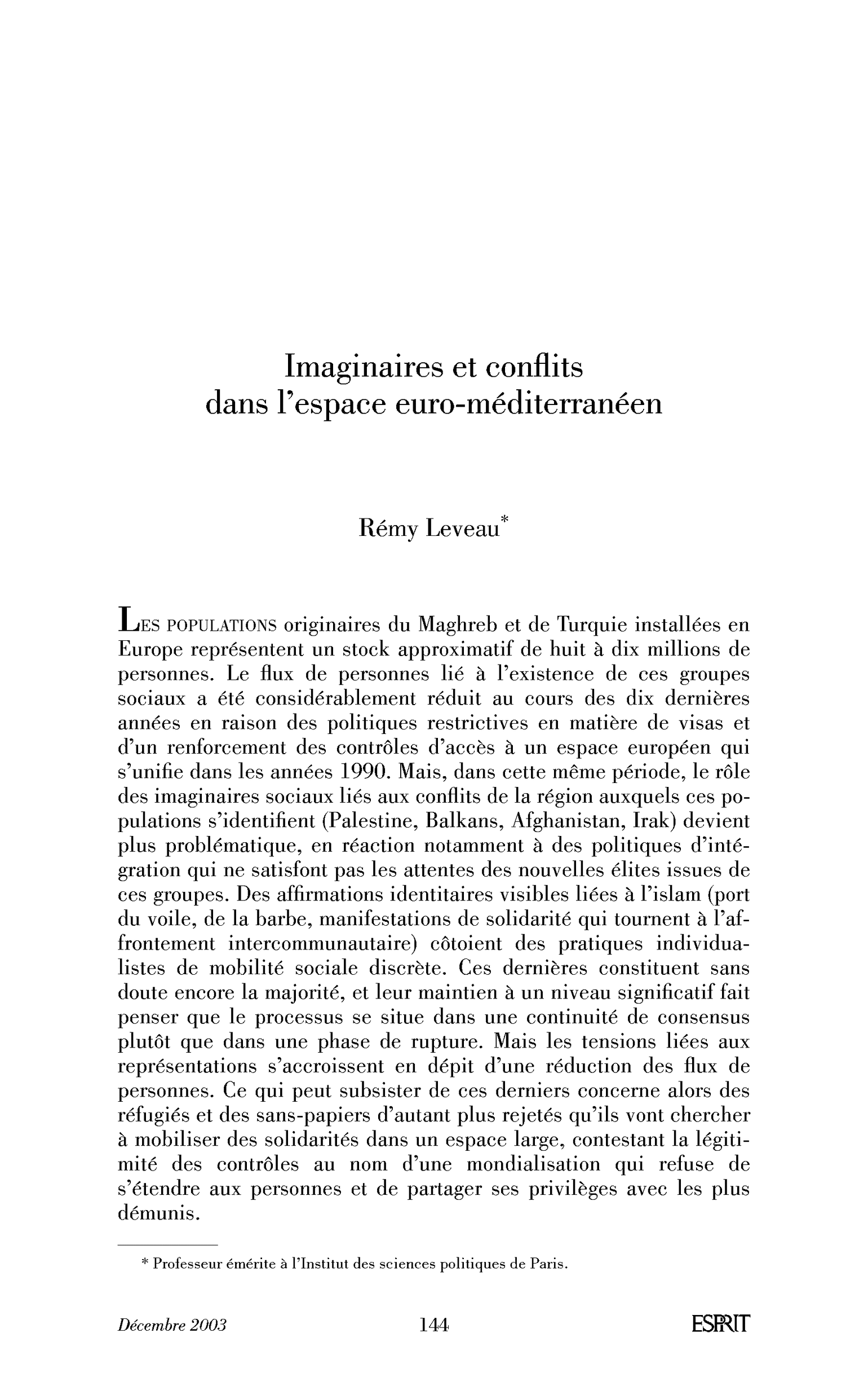 Imaginaires et conflits dans l’espace euro-méditerranéen