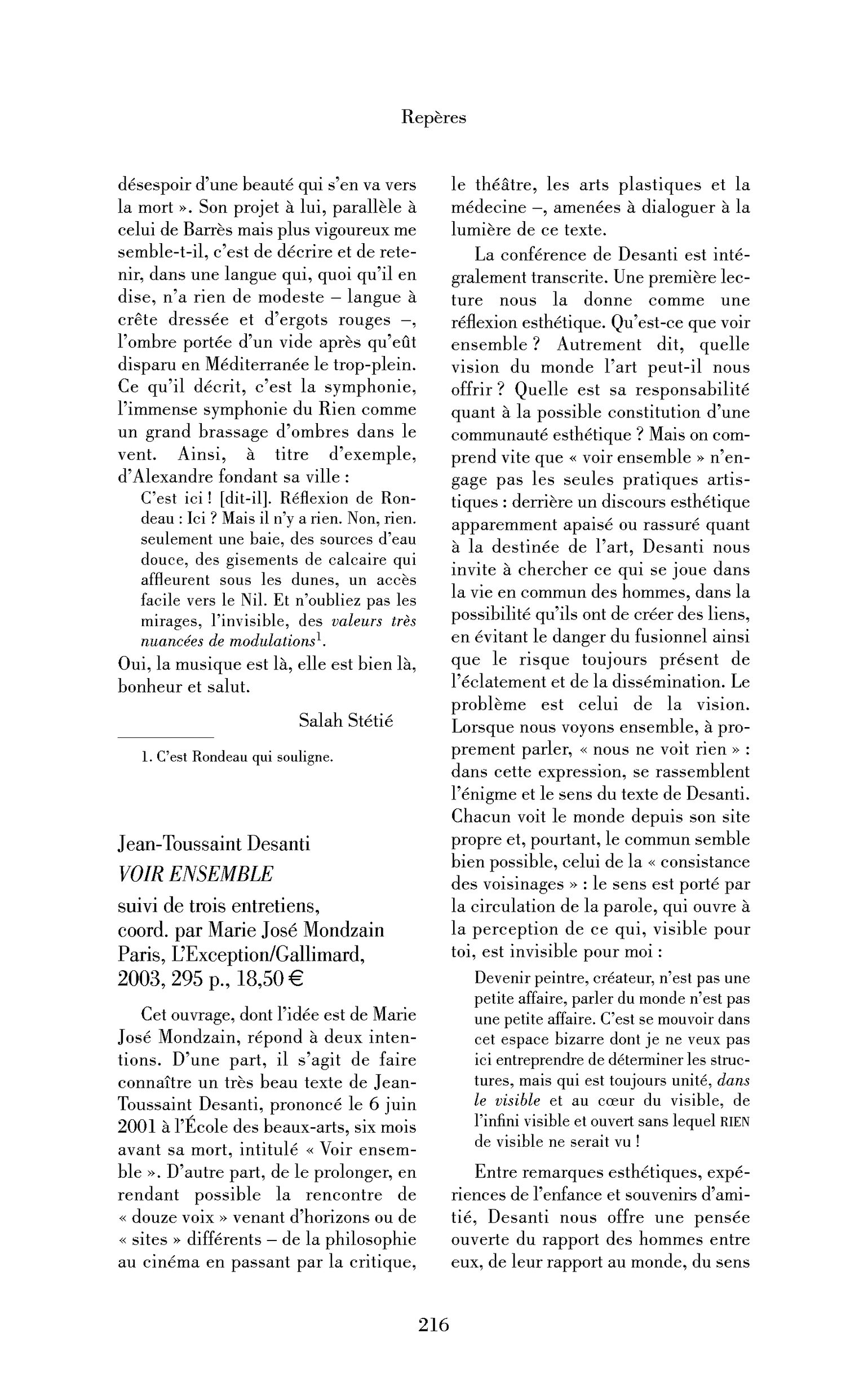 Jean-Toussaint Desanti: Voir ensemble