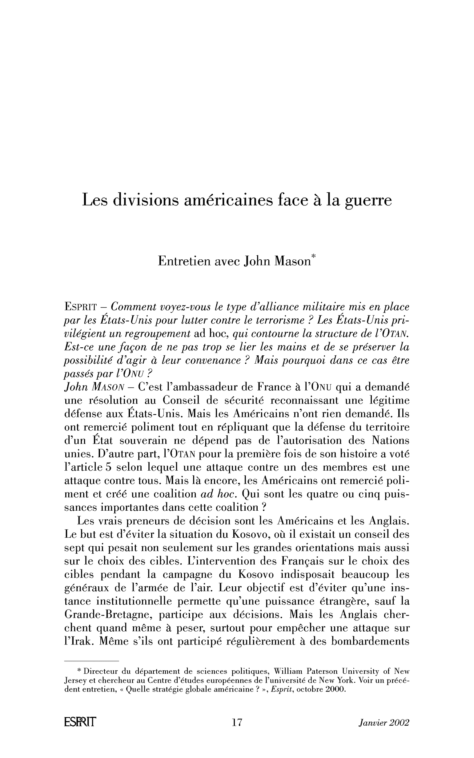 Les divisions américaines face à la guerre. (Entretien)