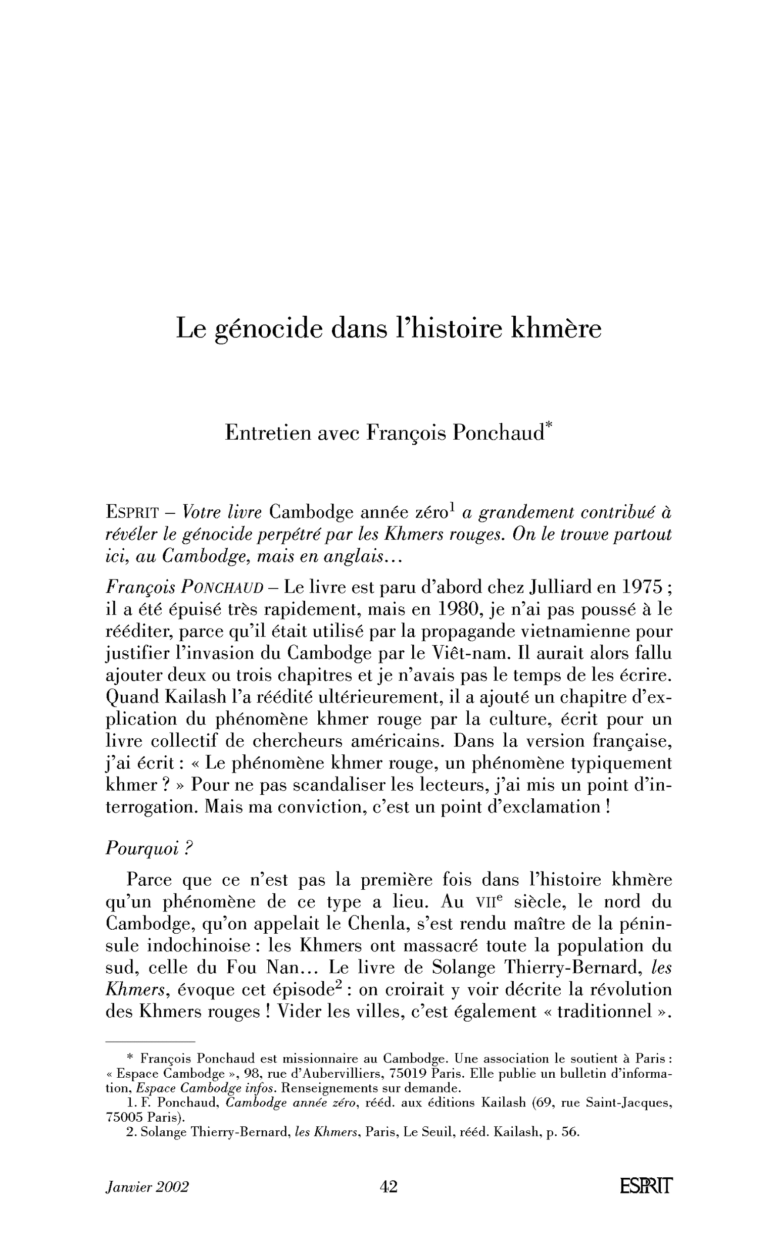 Le génocide dans l’histoire khmère. (Entretien)
