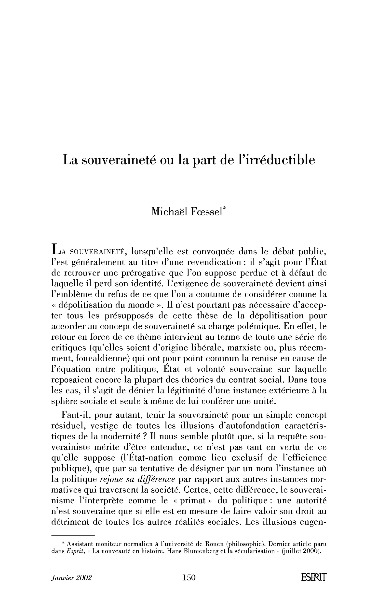 La souveraineté ou la part de l’irréductible