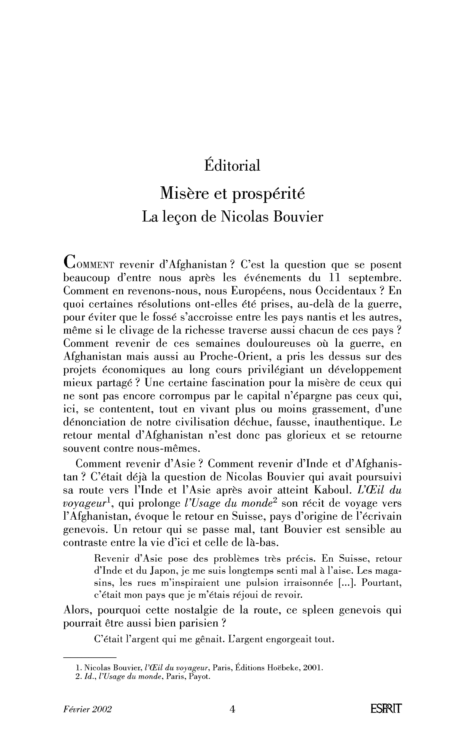 Misère et prospérité. La leçon de Nicolas Bouvier