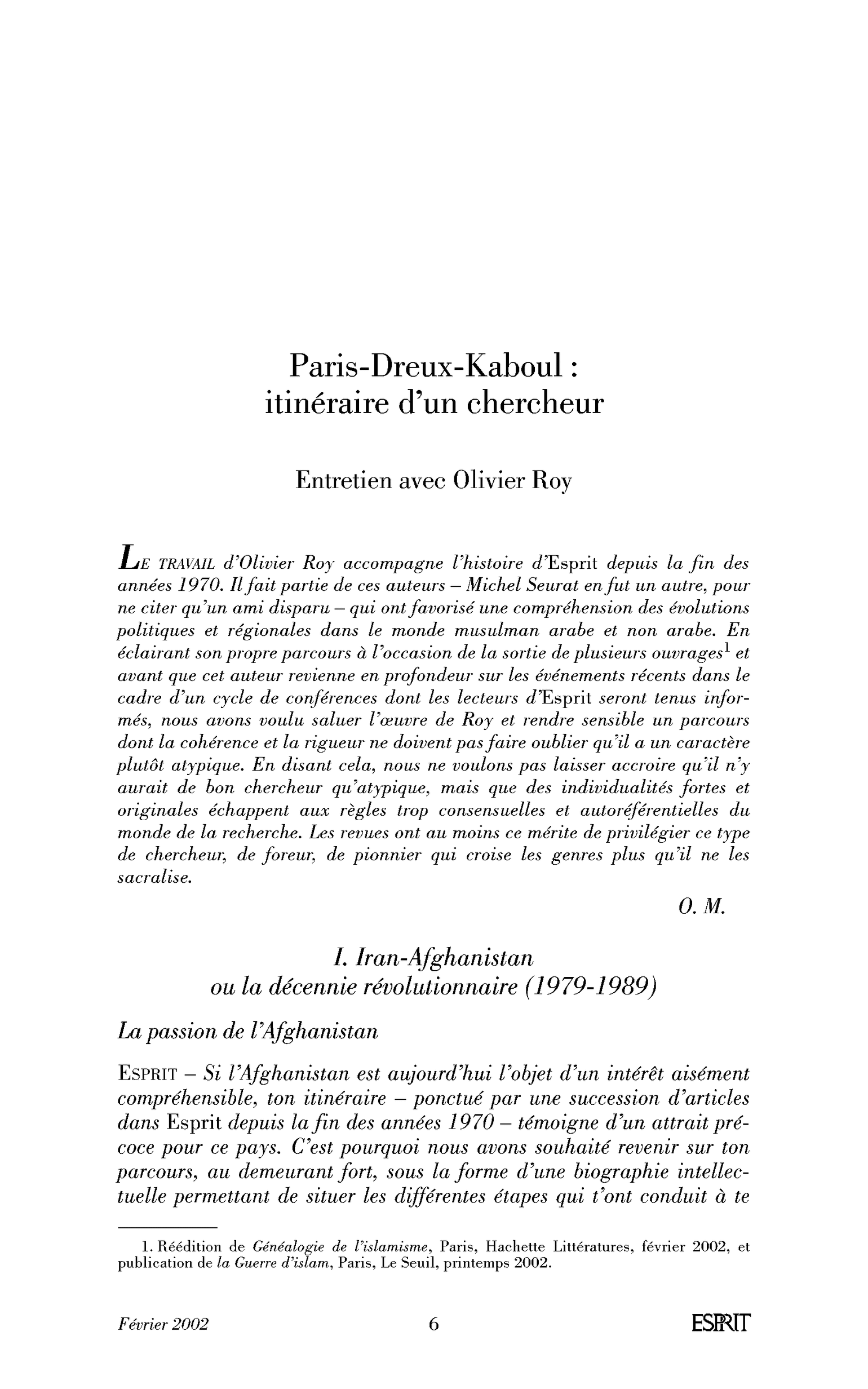 Paris-Dreux-Kaboul: itinéraire d’un chercheur. (Entretien)
