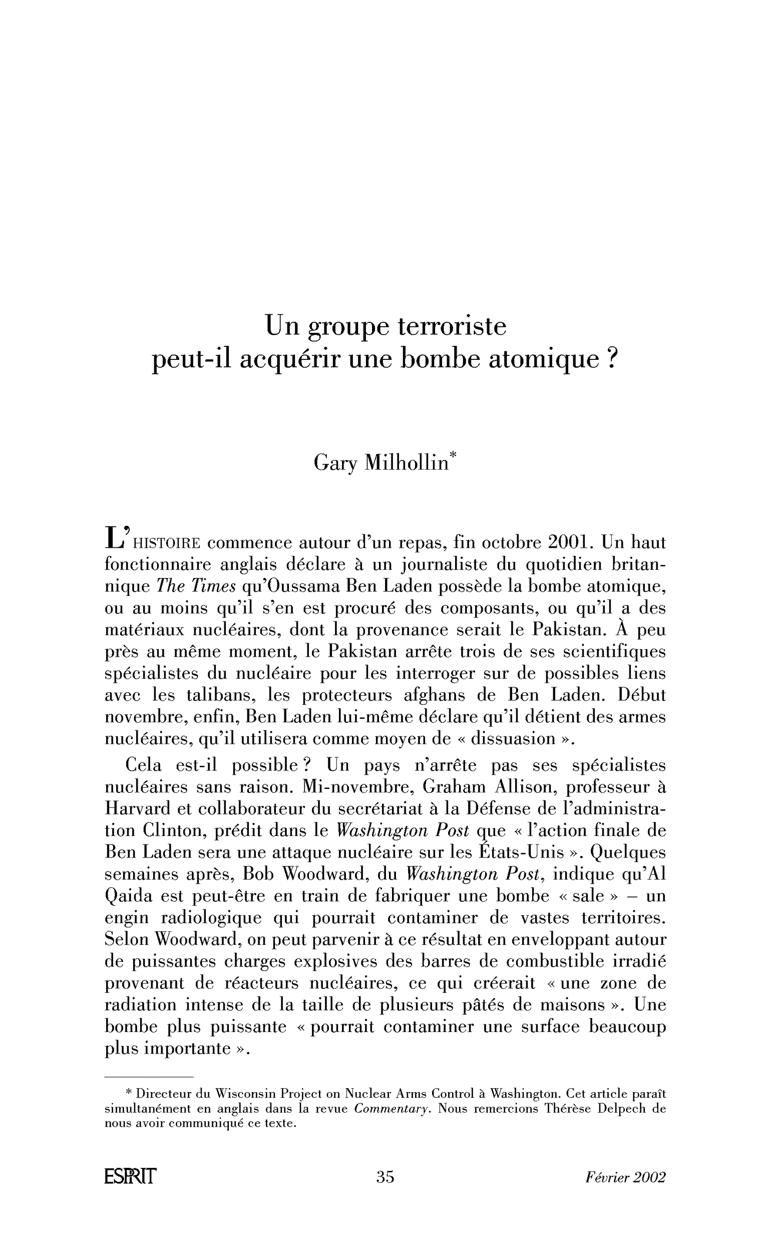 Un groupe terroriste peut-il acquérir une bombe atomique?
