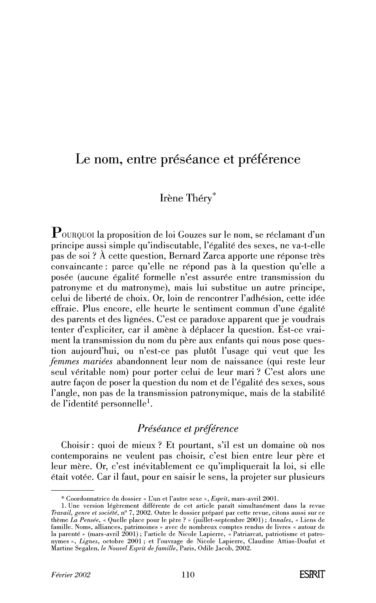 Le nom, entre préséance et préférence