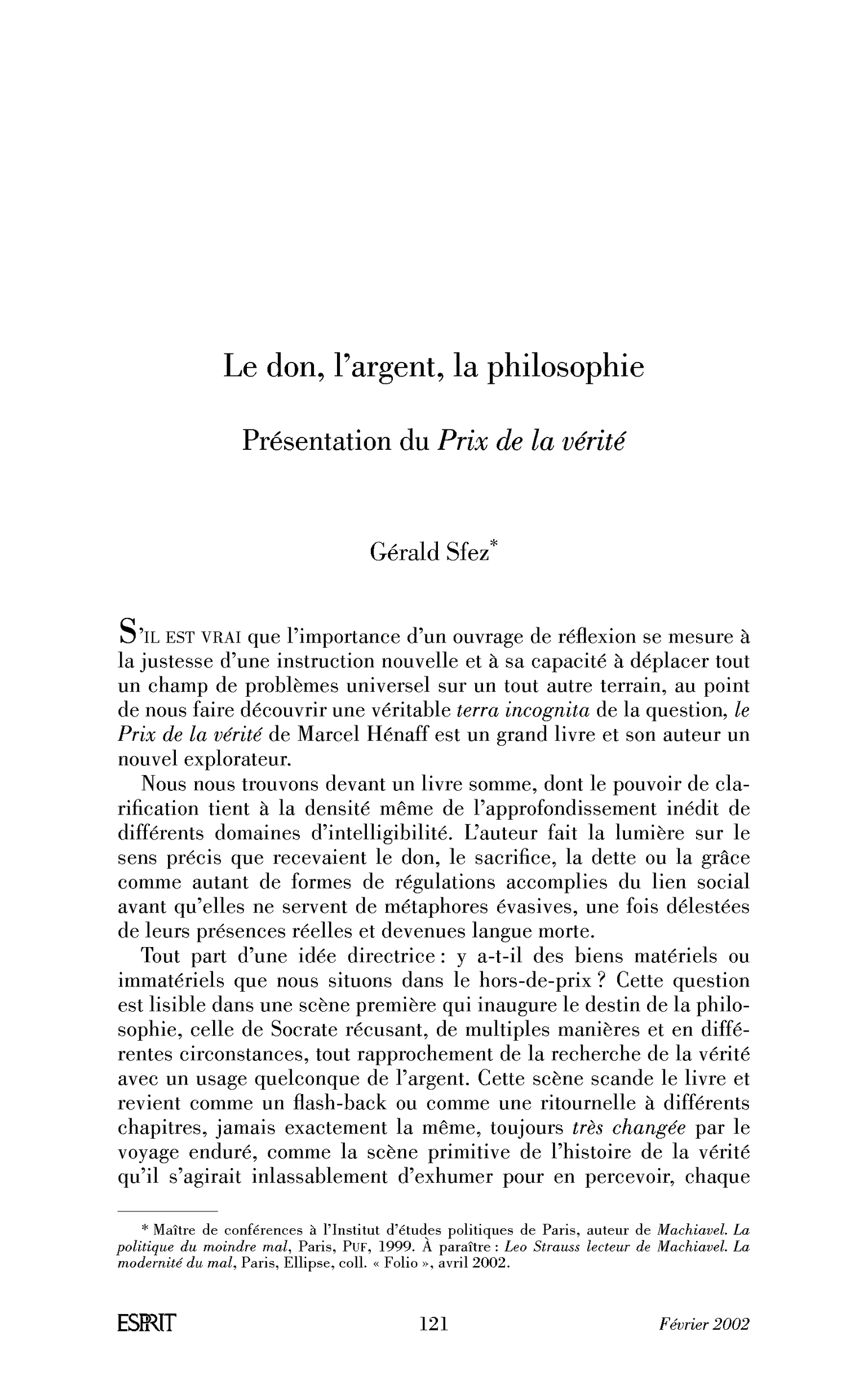 Le don, l’argent, la philosophie. Présentation du Prix de la vérité