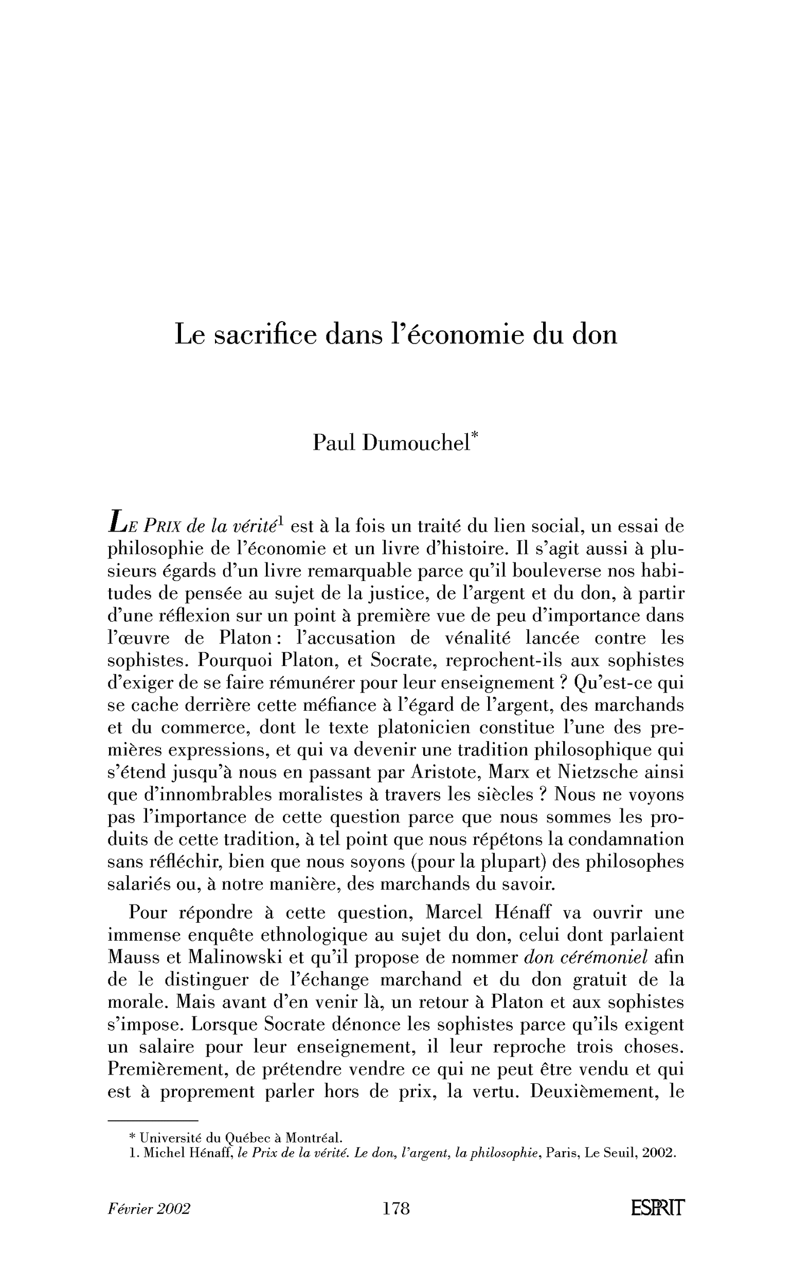 Le sacrifice dans l’économie du don
