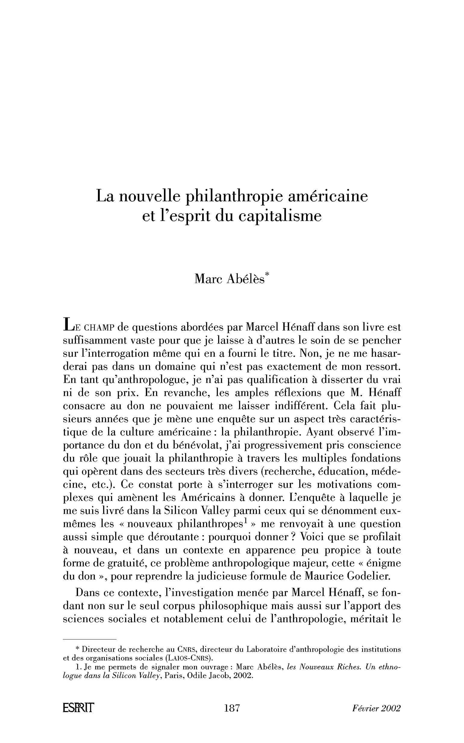 La nouvelle philanthropie américaine et l’esprit du capitalisme