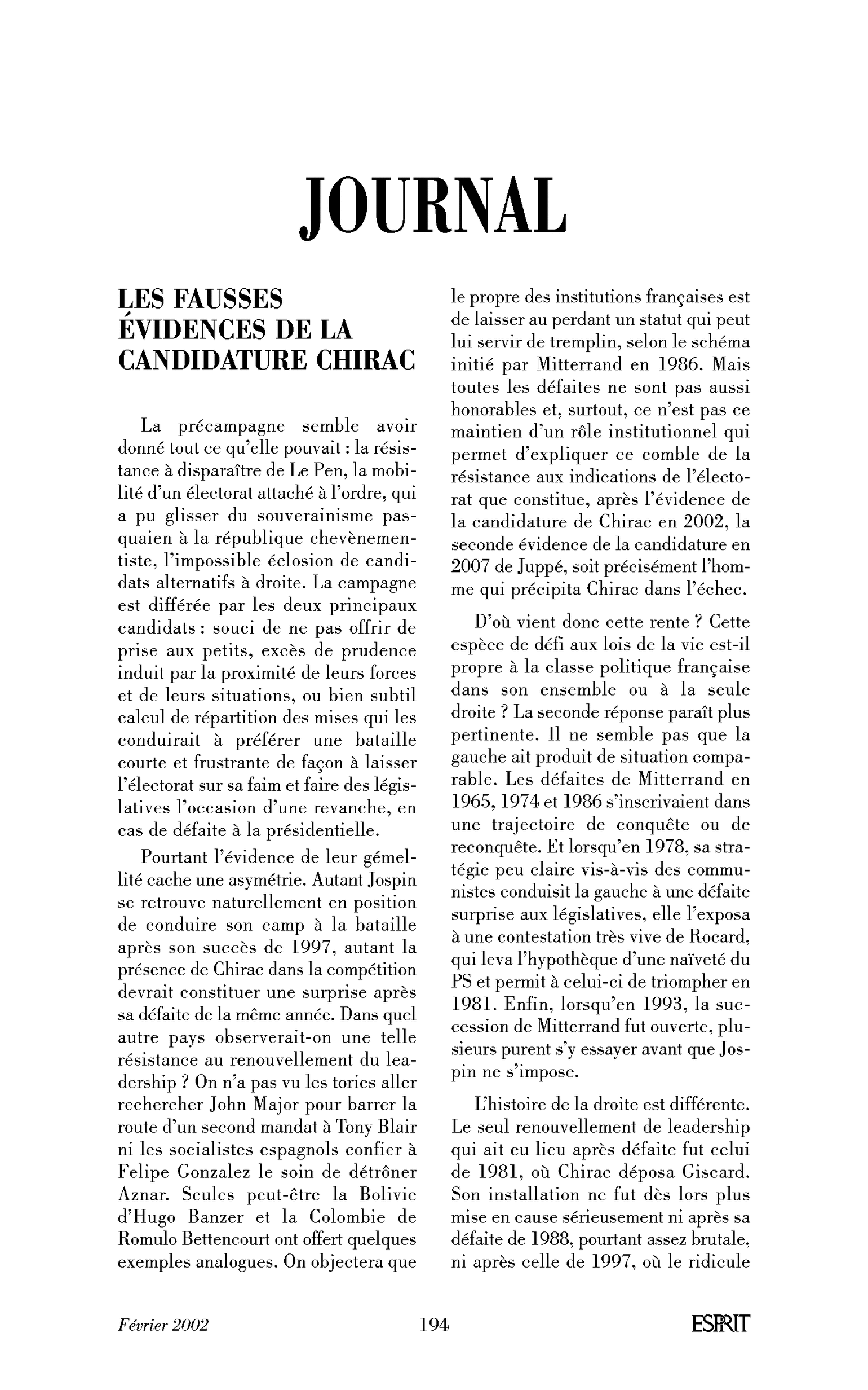 Les fausses évidences de la candidature Chirac