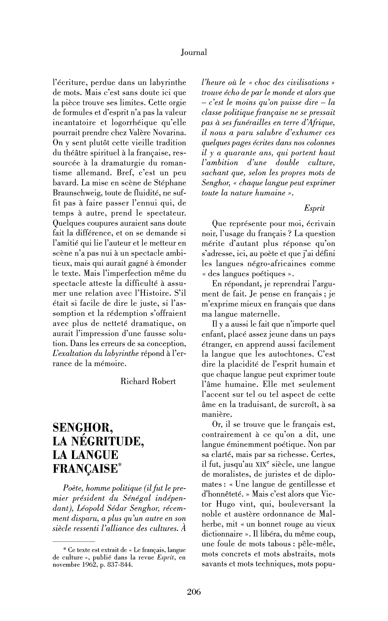 Senghor, la négritude, la langue française