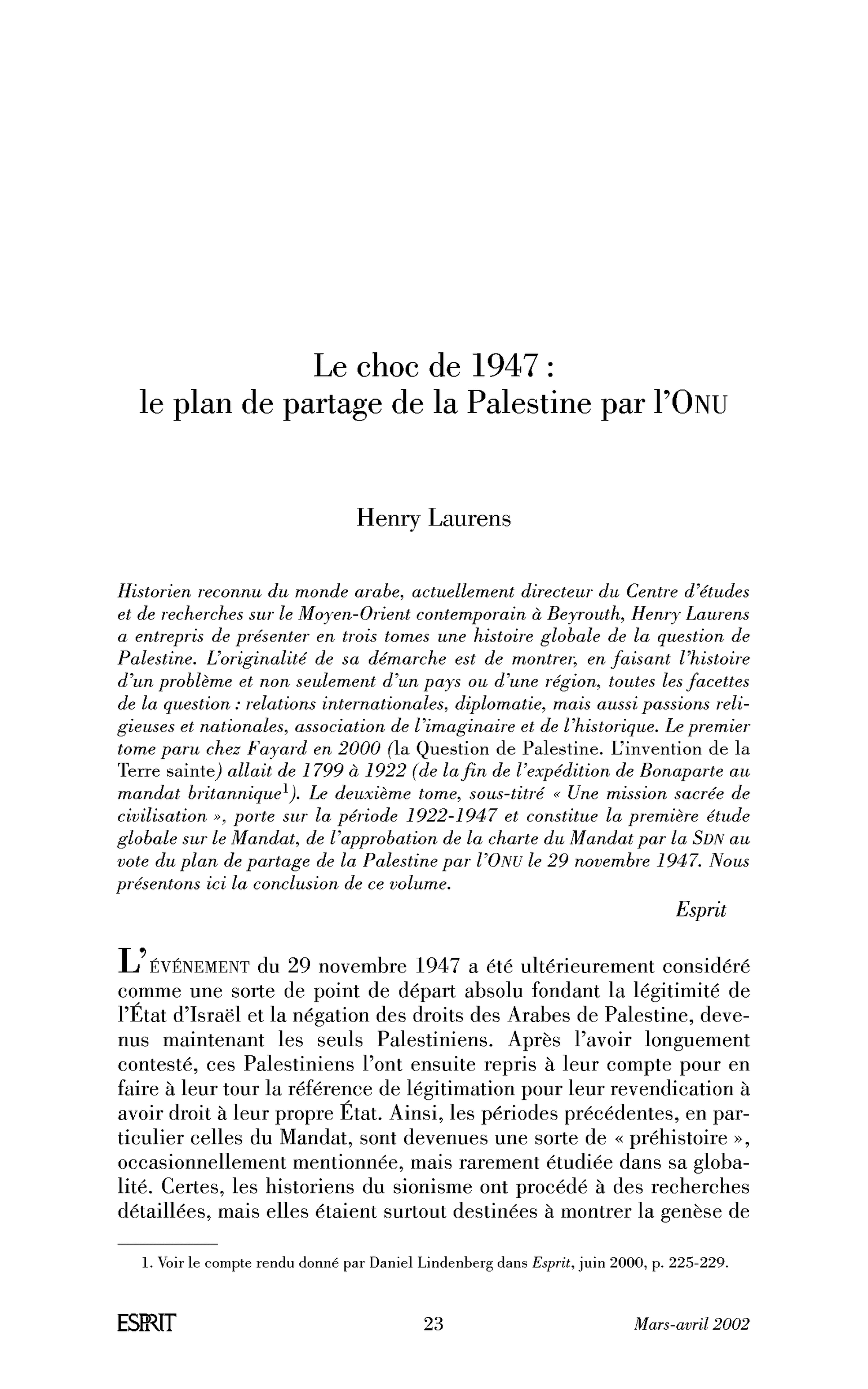 Le choc de 1947 : le plan de partage de la Palestine par l’ONU