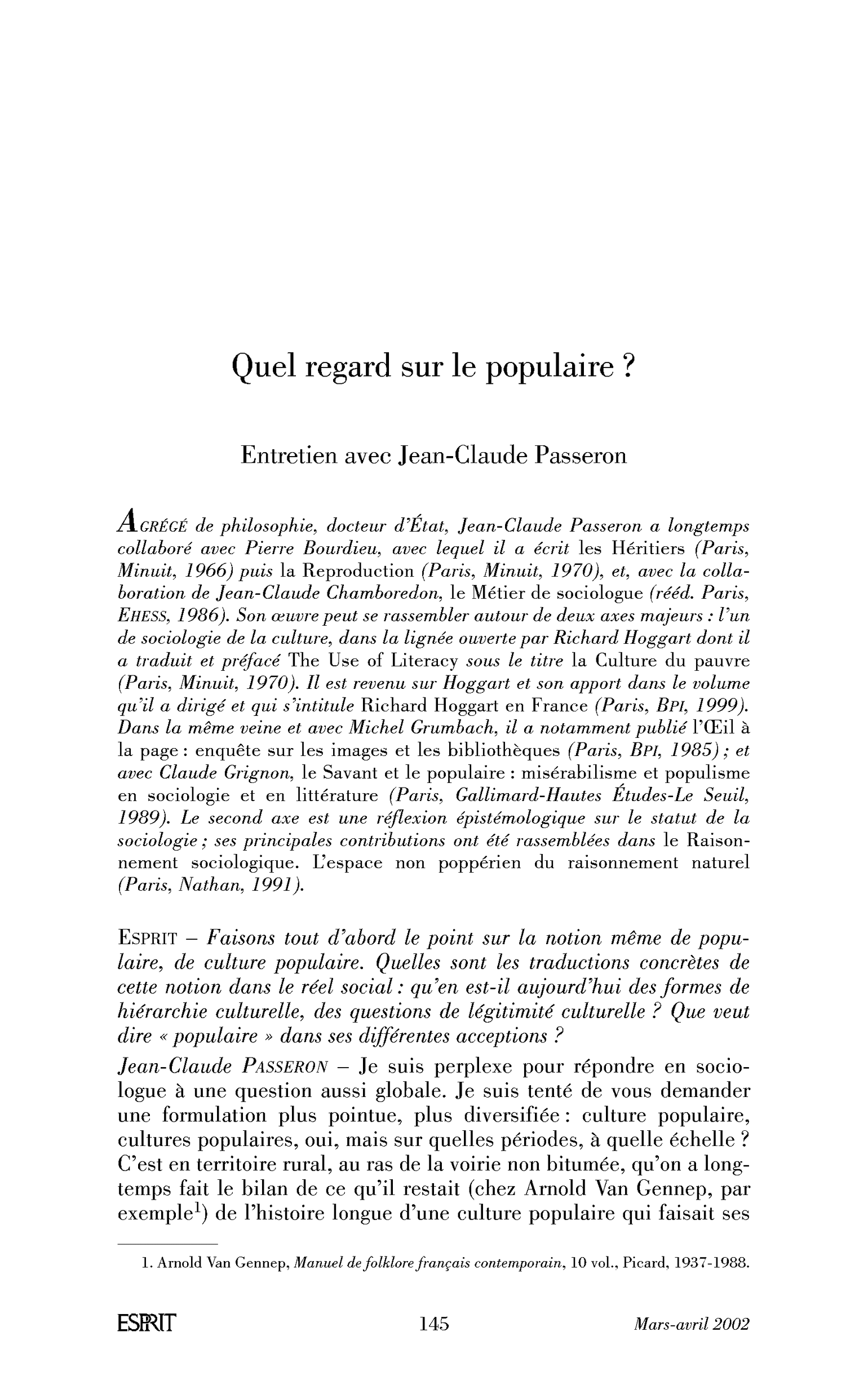 Quel regard sur le populaire? (Entretien)