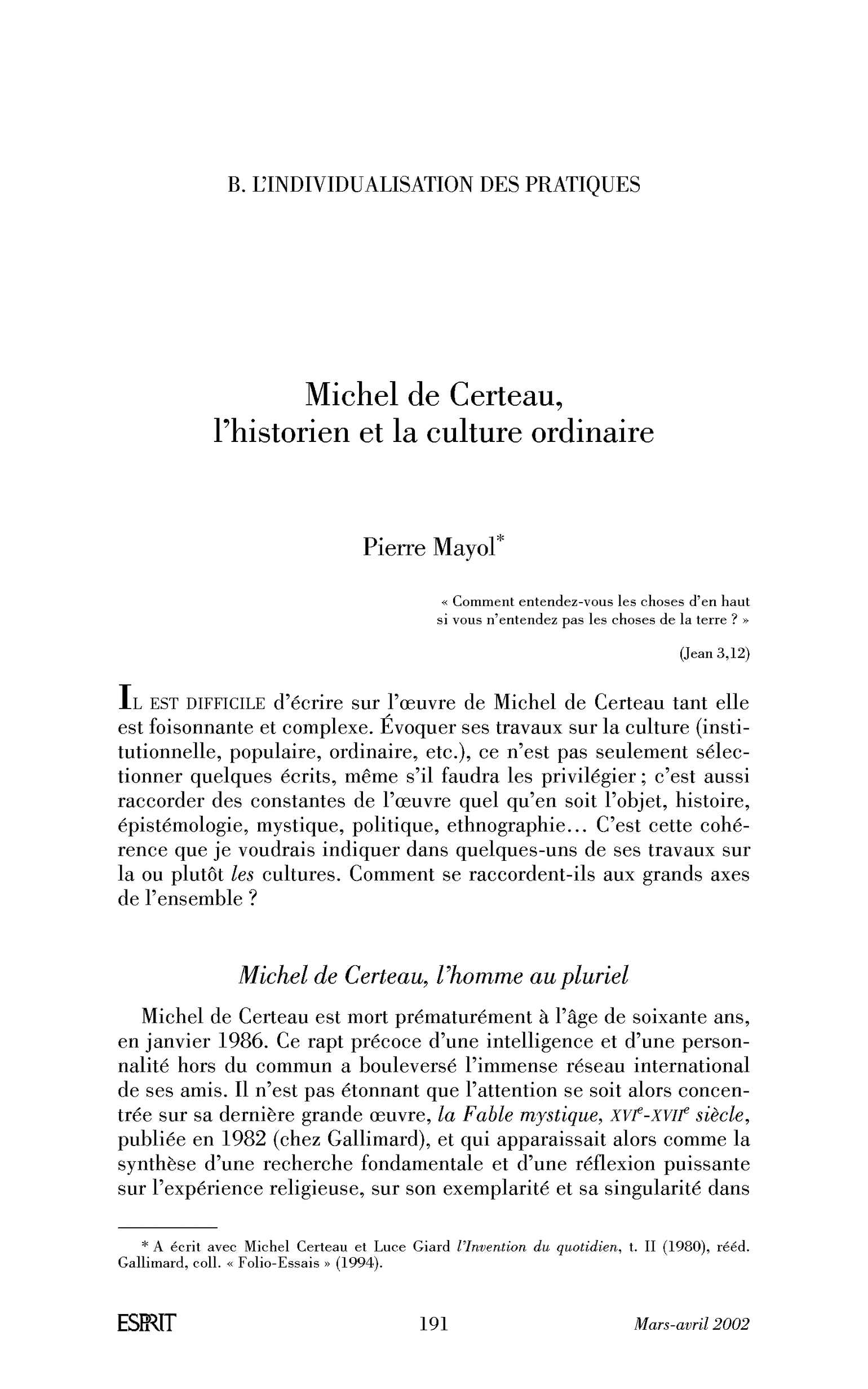 Michel de Certeau, l’historien et la culture ordinaire
