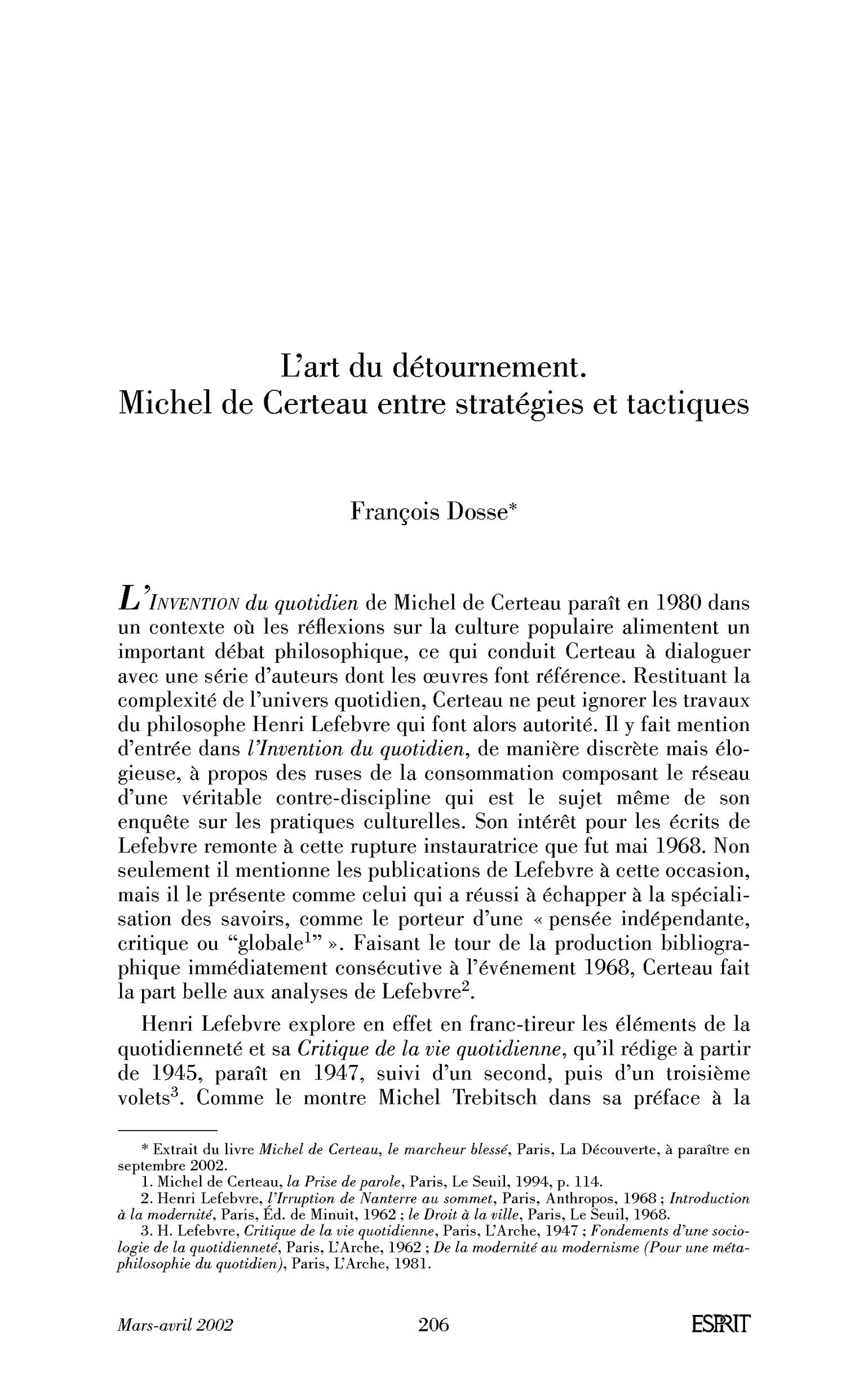 L’art du détournement. Michel de Certeau entre stratégies et tactiques