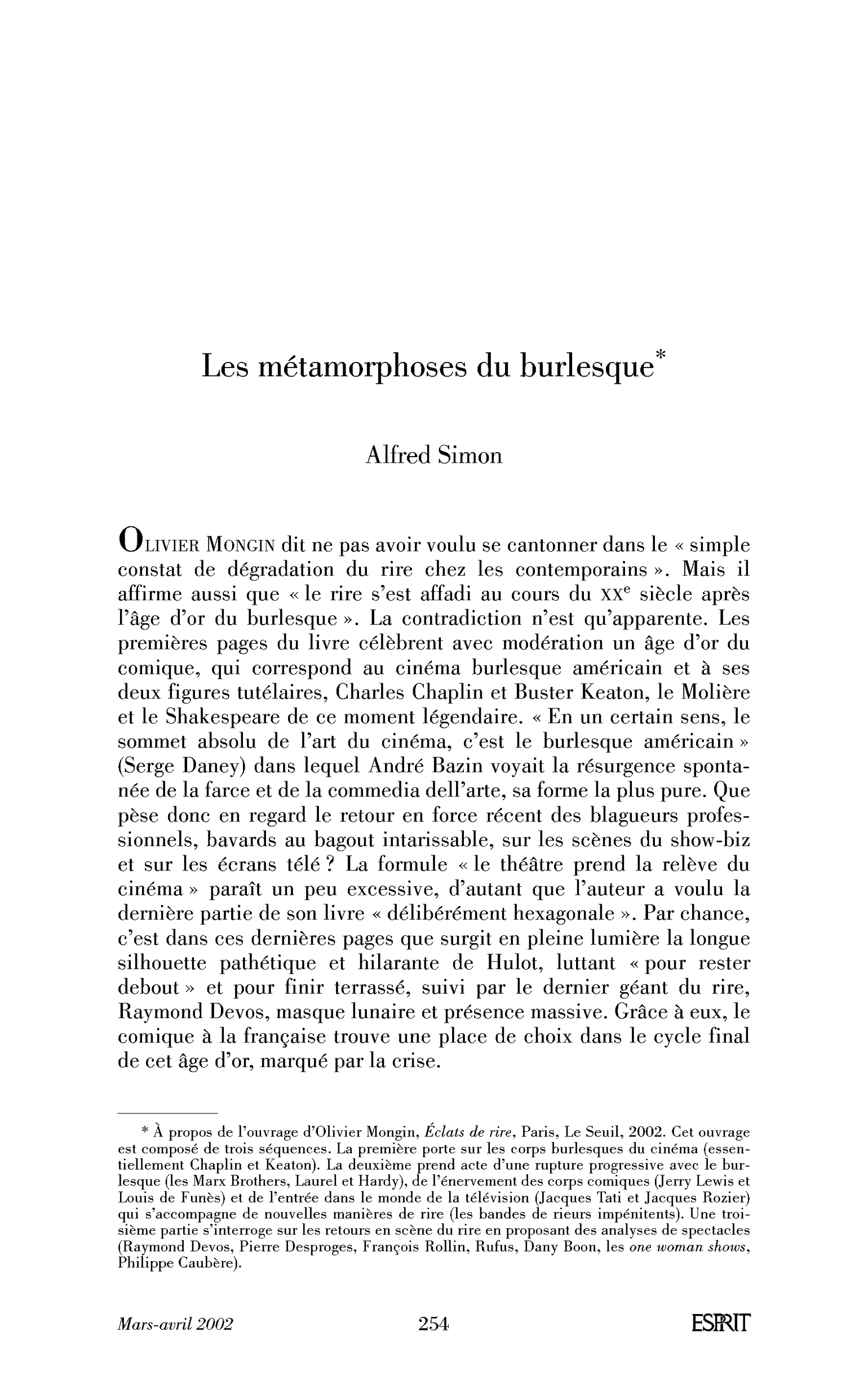 Les métamorphoses du burlesque